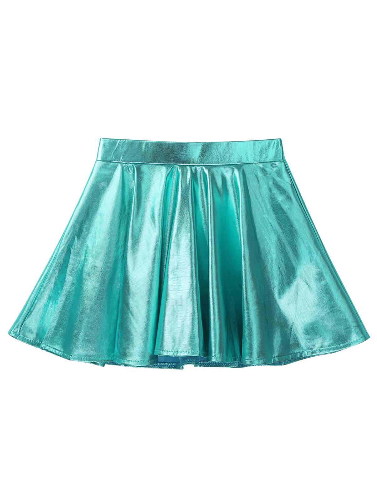 Kids Girls Glossy Metallic Pleated A-Line Skirt Jazz Dance Skirt