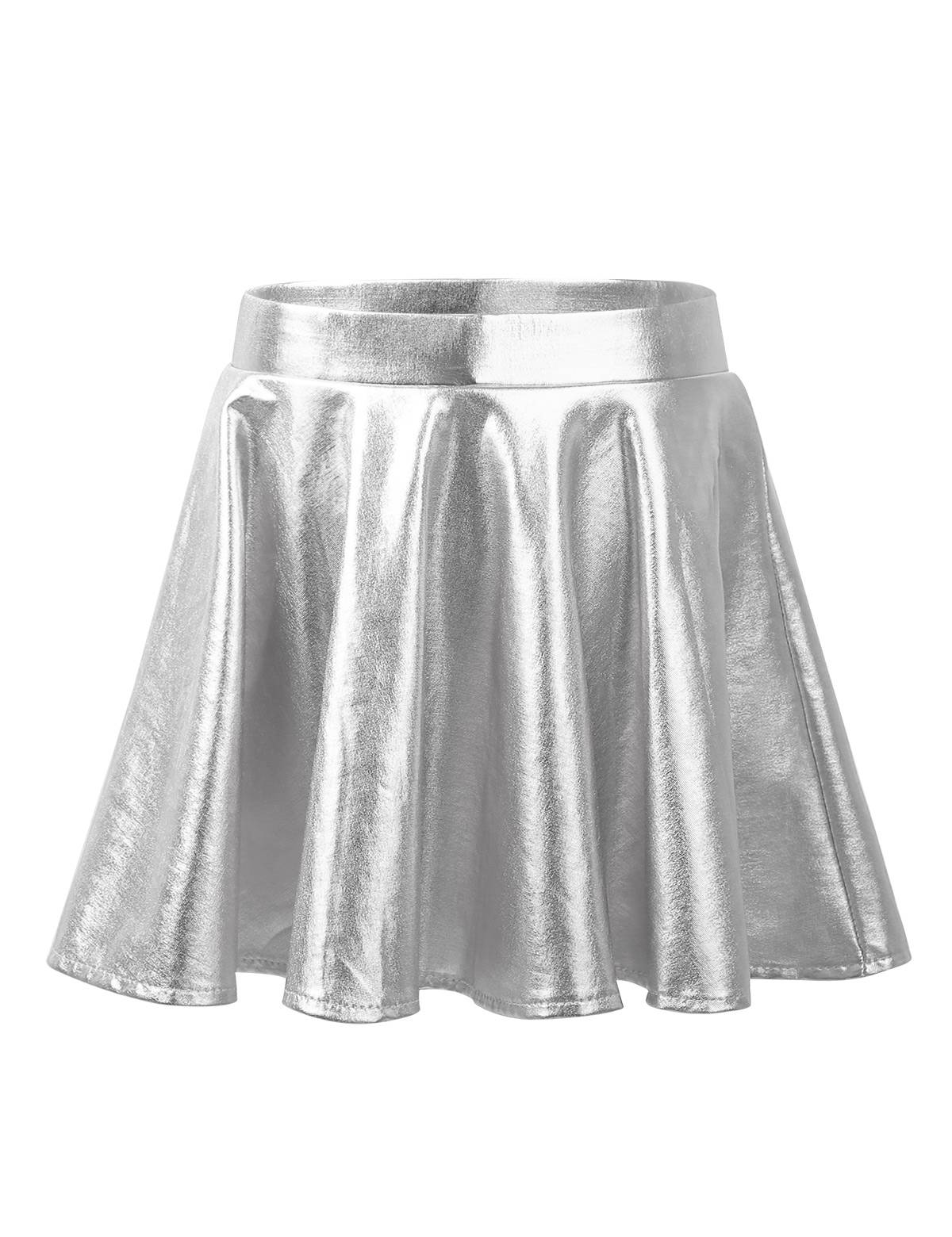 Kids Girls Glossy Metallic Pleated A-Line Skirt Jazz Dance Skirt