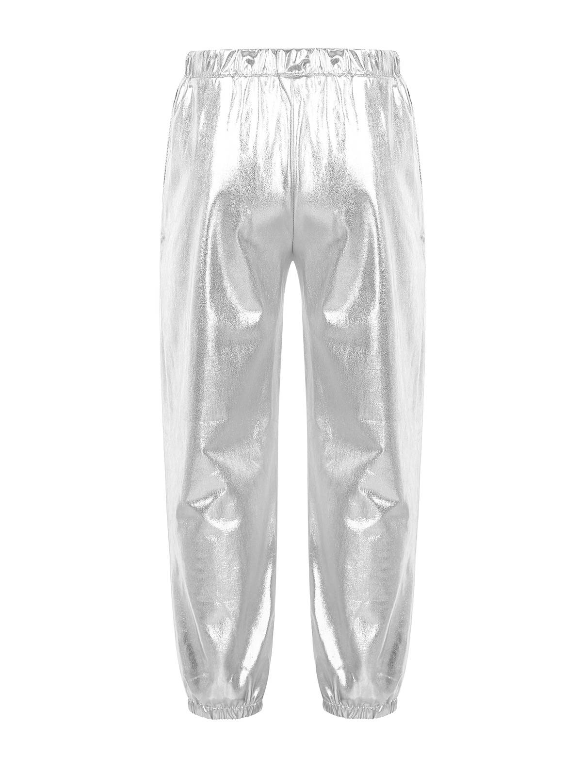 Kids Girls Glossy Metallic Elastic Waist Dance Pants