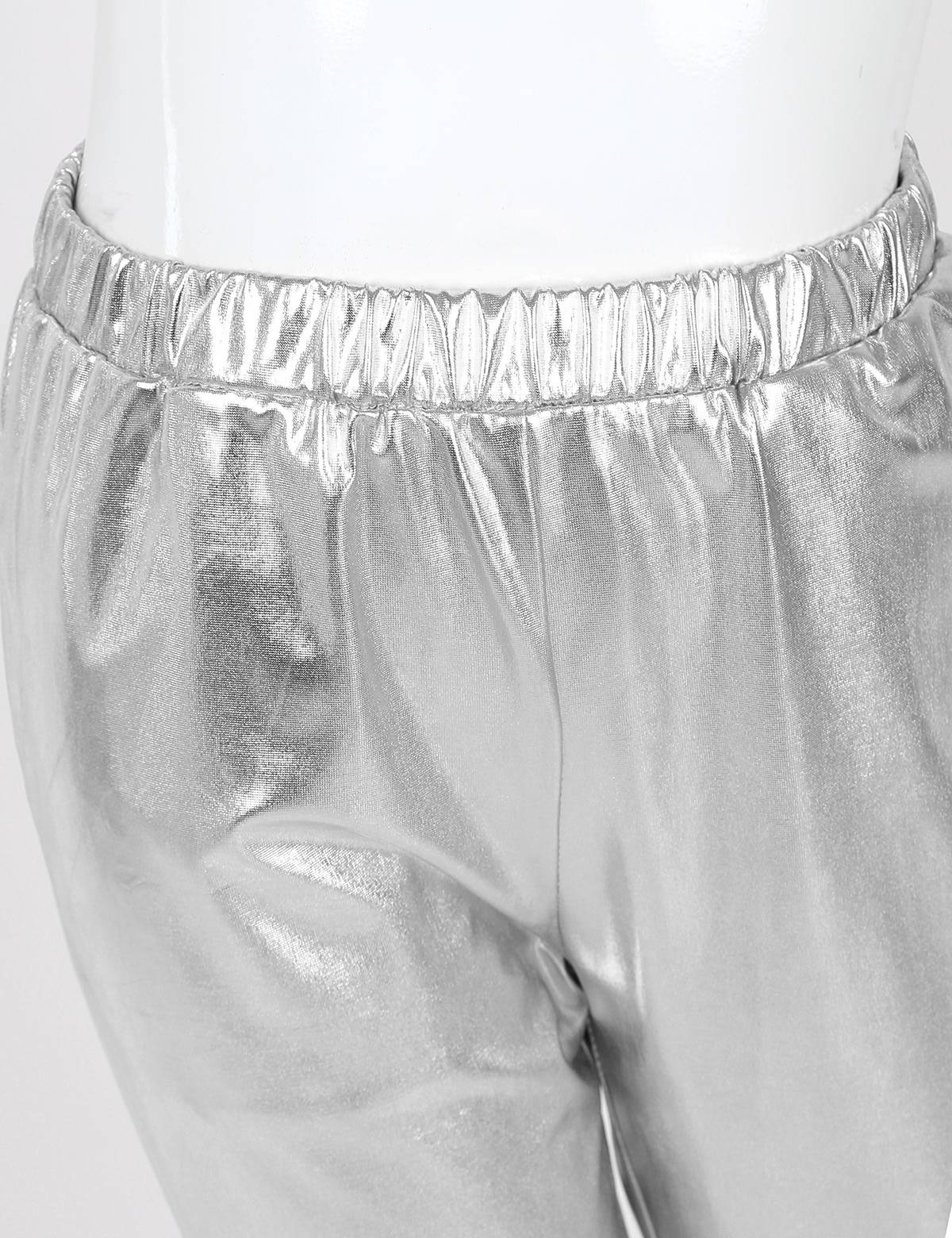 Kids Girls Glossy Metallic Elastic Waist Dance Pants