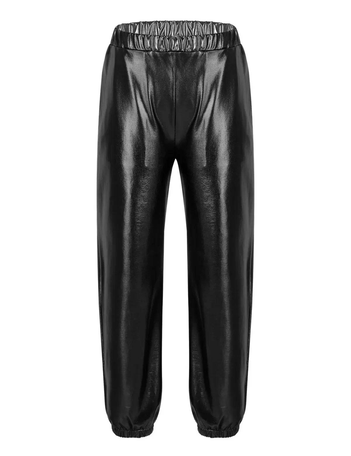 Kids Girls Glossy Metallic Elastic Waist Dance Pants