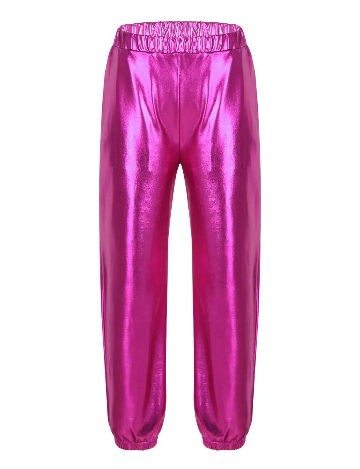 Kids Girls Glossy Metallic Elastic Waist Dance Pants