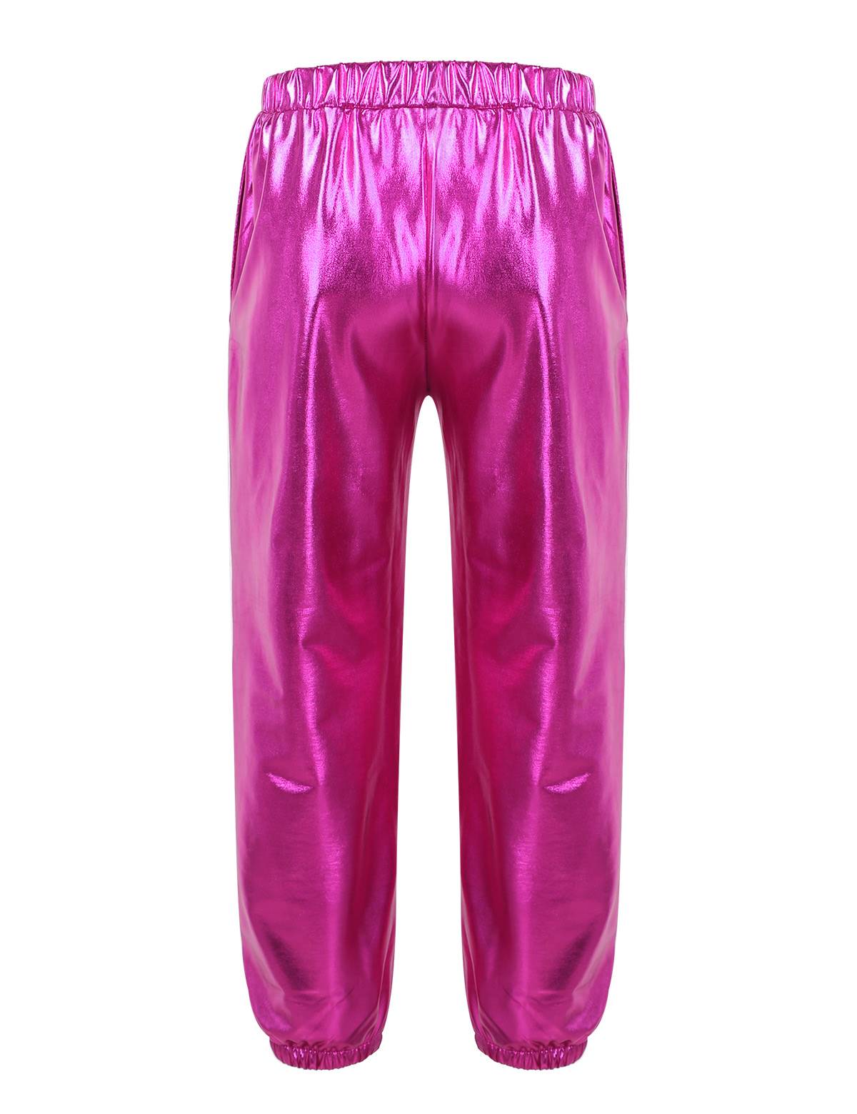 Kids Girls Glossy Metallic Elastic Waist Dance Pants