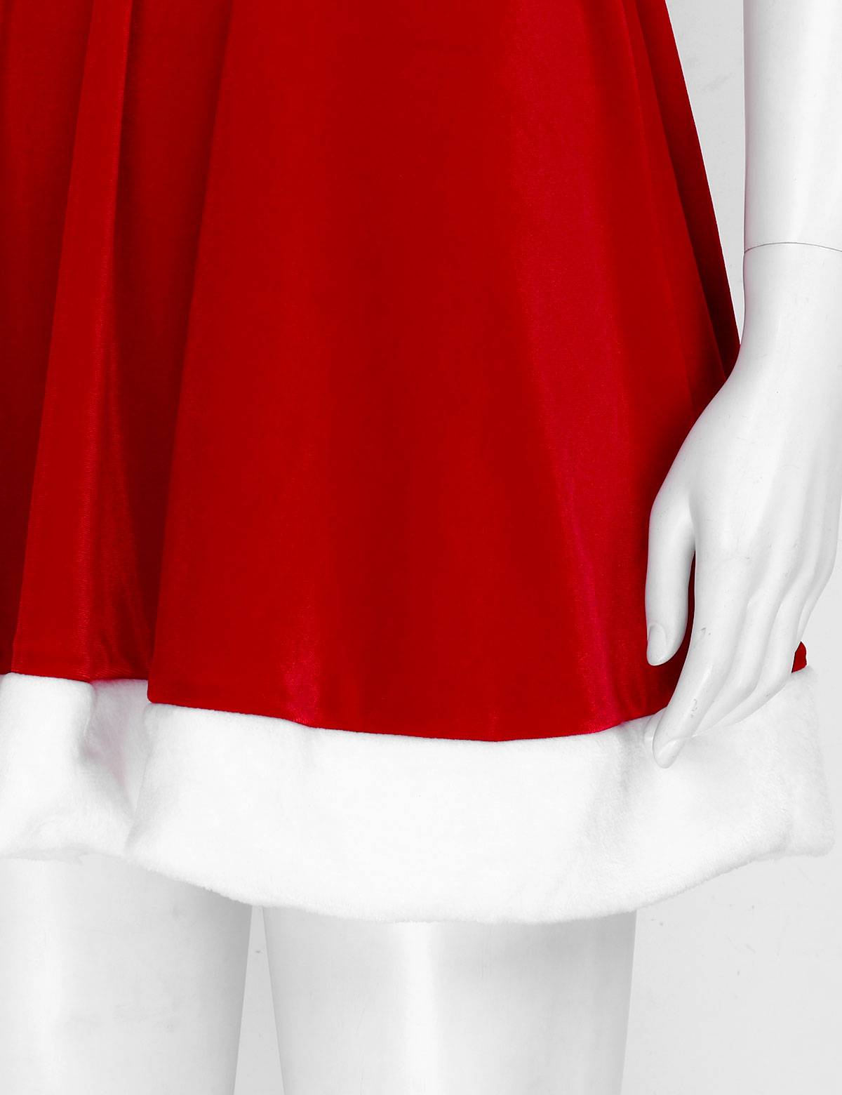Women A-line Velvet Sleeveless Christmas Santa Dress with Hat and Belt