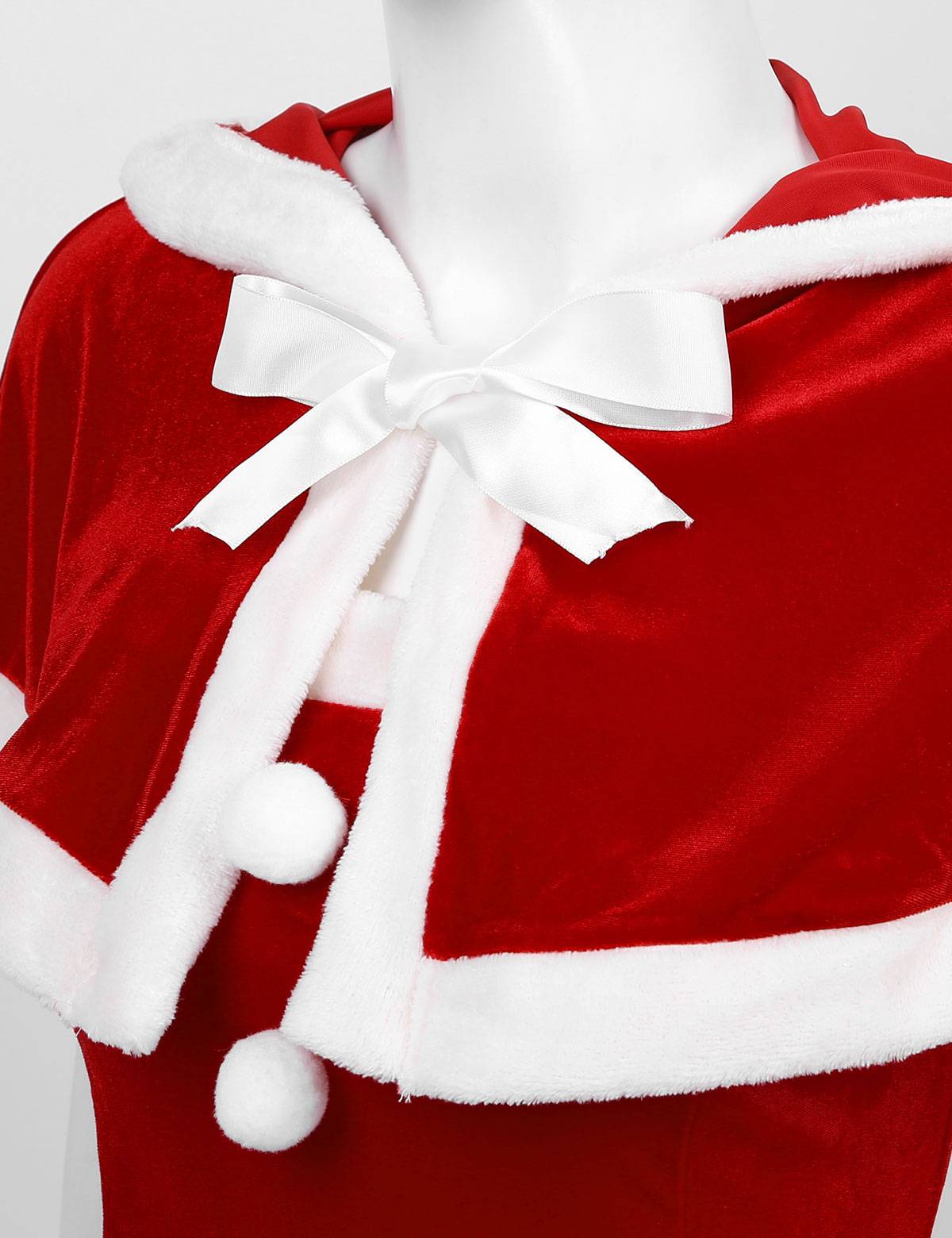 Women Sleeveless Velvet A-line Dress and Hooded Cape Christmas Reindeer Costume