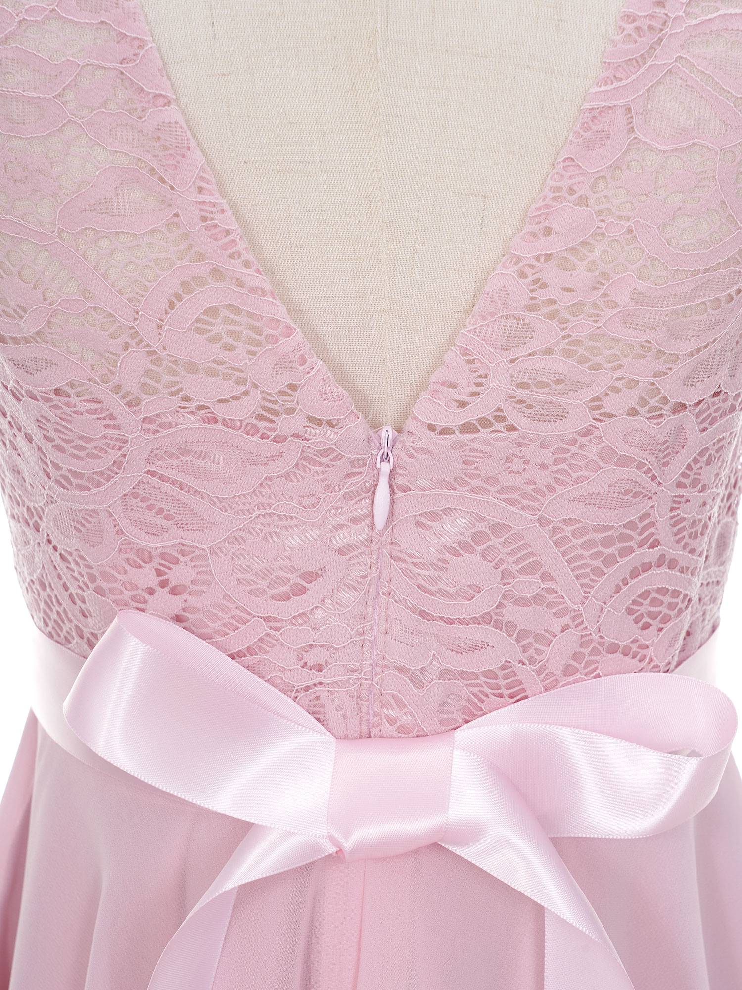 Kids Girls Sleeveless Lace Floral High-Low Chiffon Dress