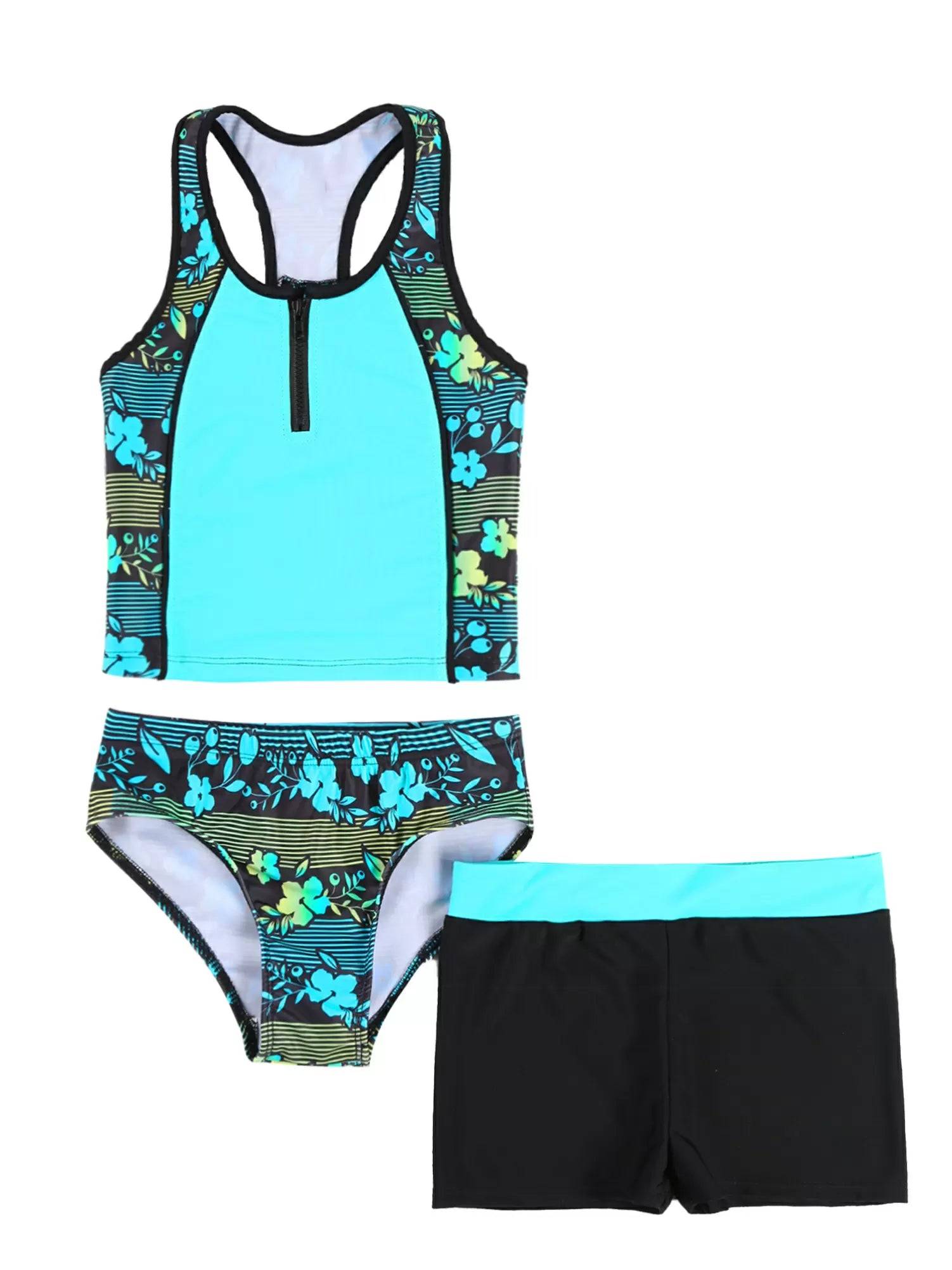 Girls 3 Piece Floral Print Swimwear Tankini Set