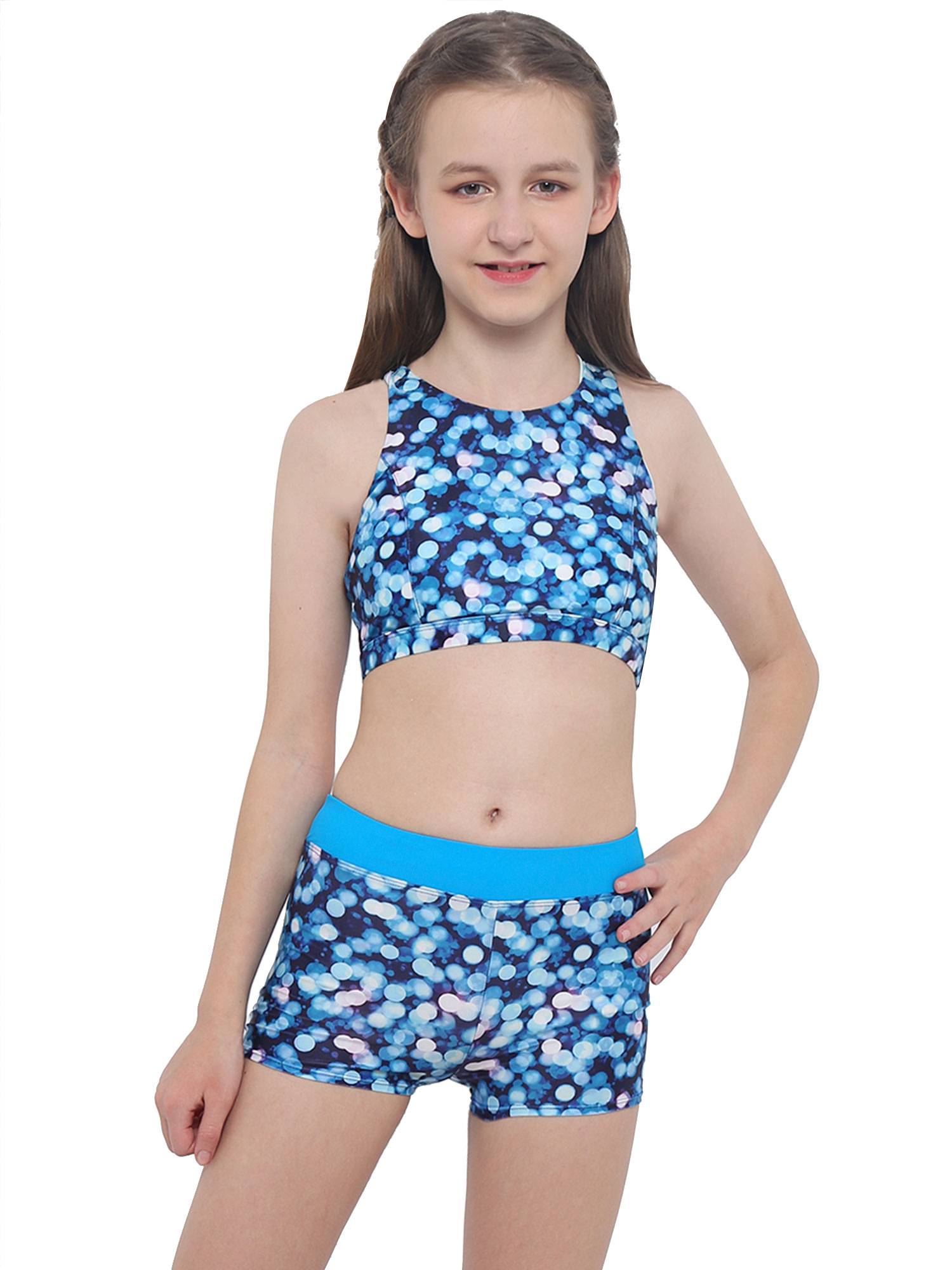 Girls Two Pieces Sleeveless Crisscross Back Swimsuit Set