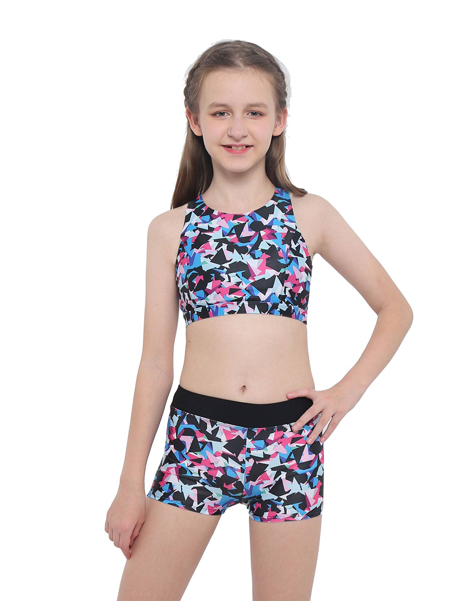 Girls Two Pieces Sleeveless Crisscross Back Swimsuit Set