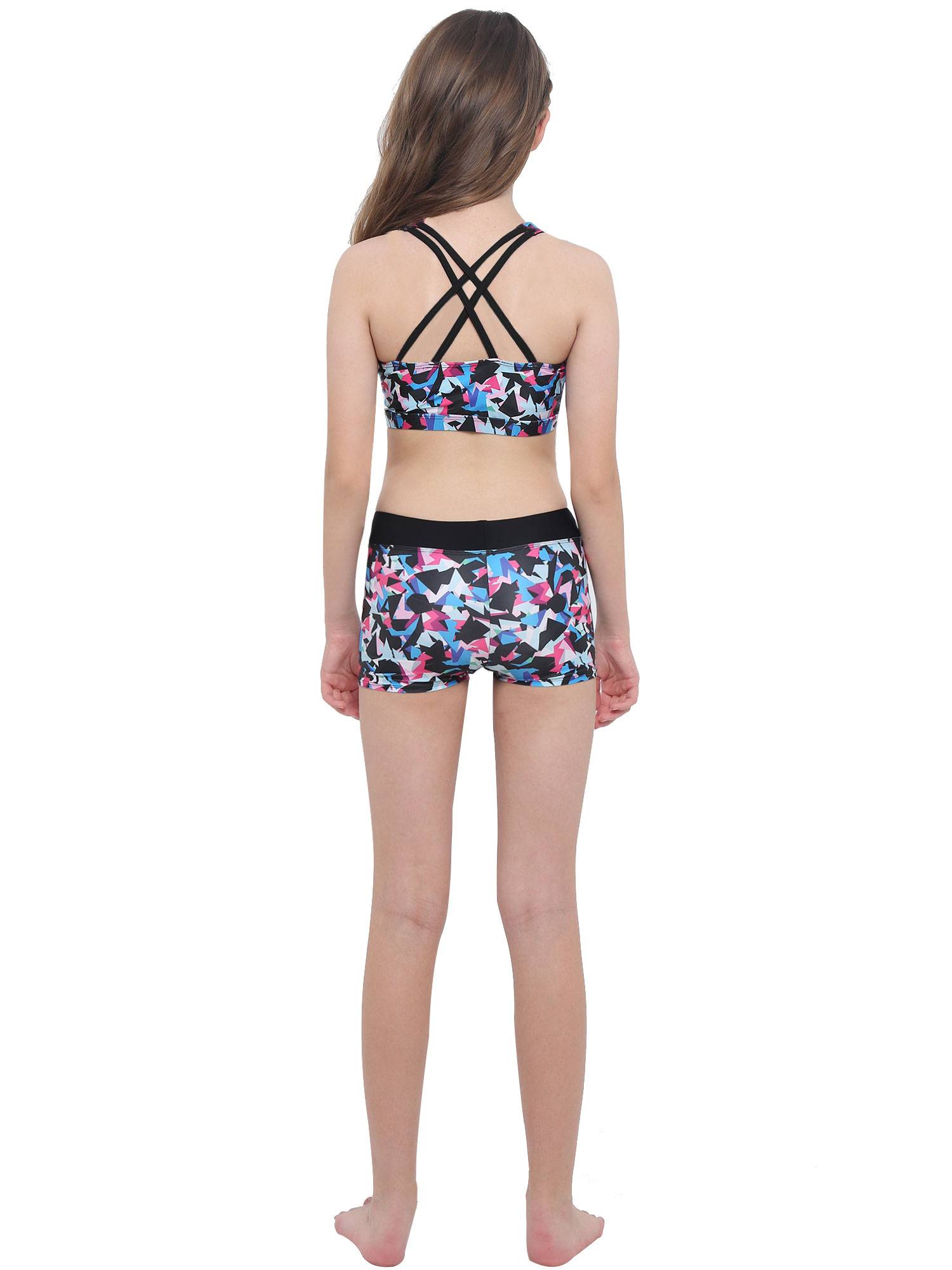 Girls Two Pieces Sleeveless Crisscross Back Swimsuit Set