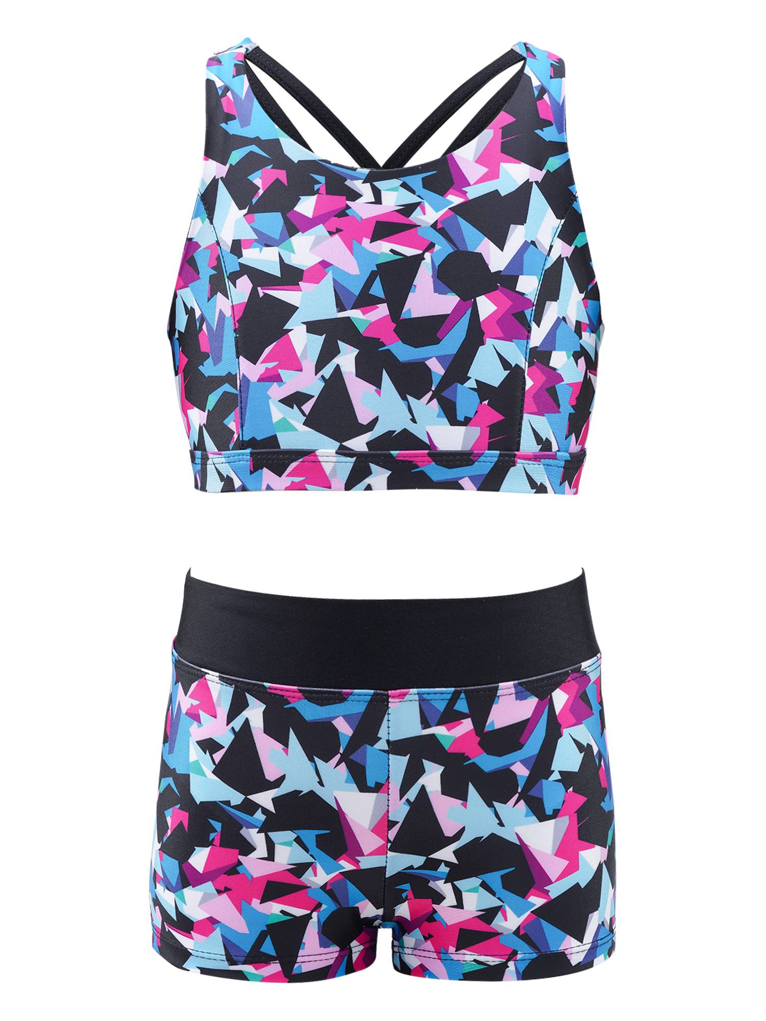 Girls Two Pieces Sleeveless Crisscross Back Swimsuit Set