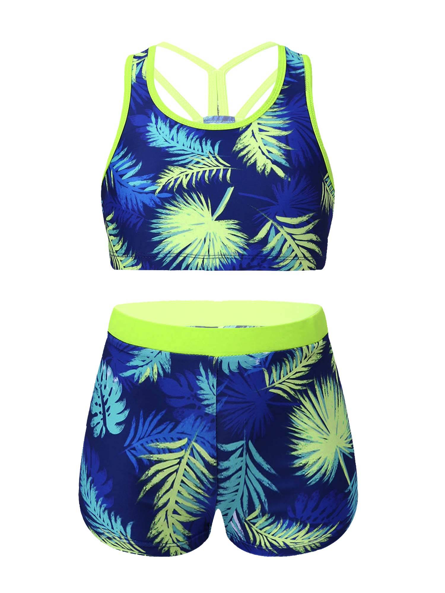 Girls Two Pieces Y-Shaped Back Top and Boyshorts Bottoms Swimsuits Set