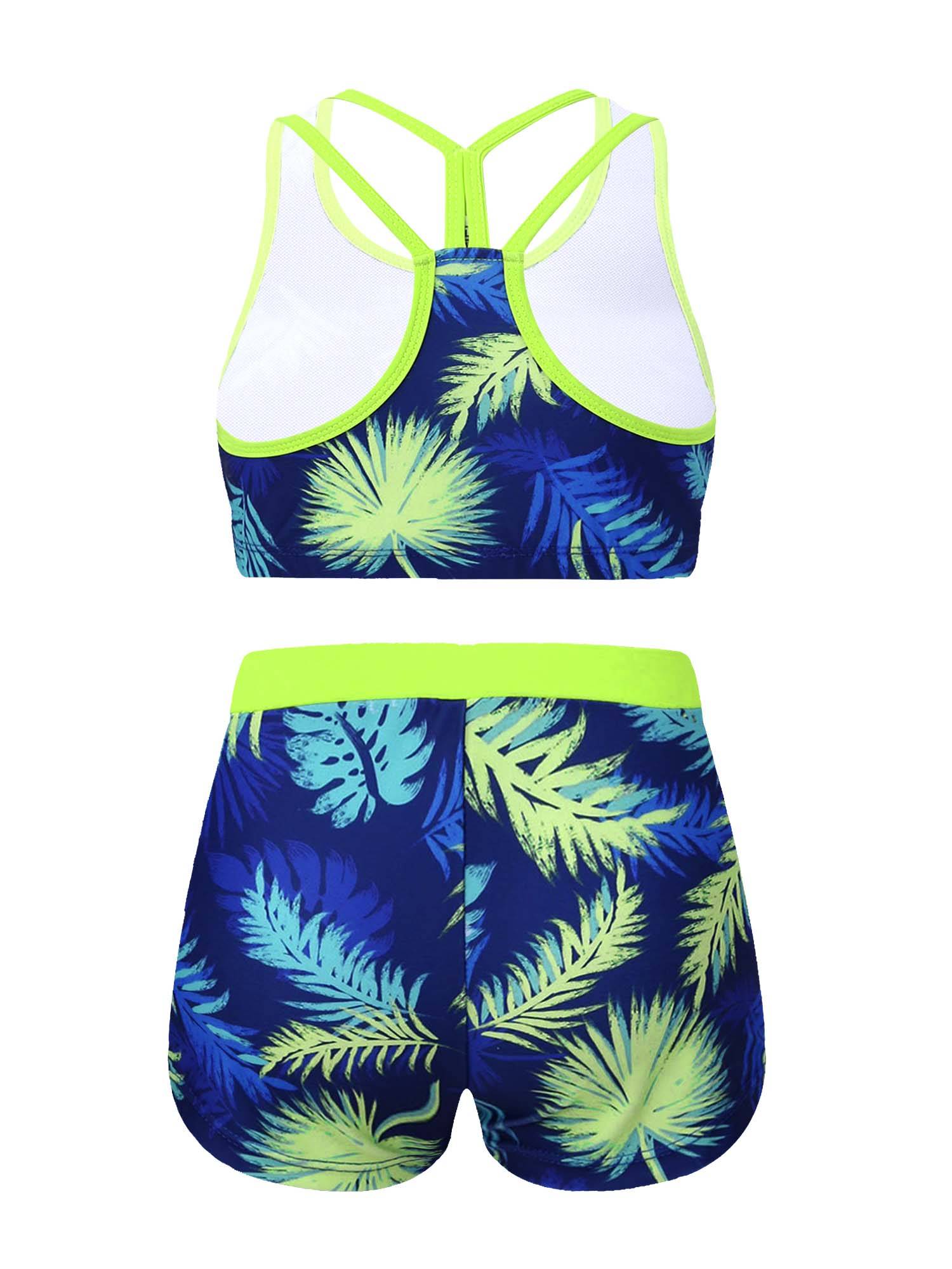 Girls Two Pieces Y-Shaped Back Top and Boyshorts Bottoms Swimsuits Set