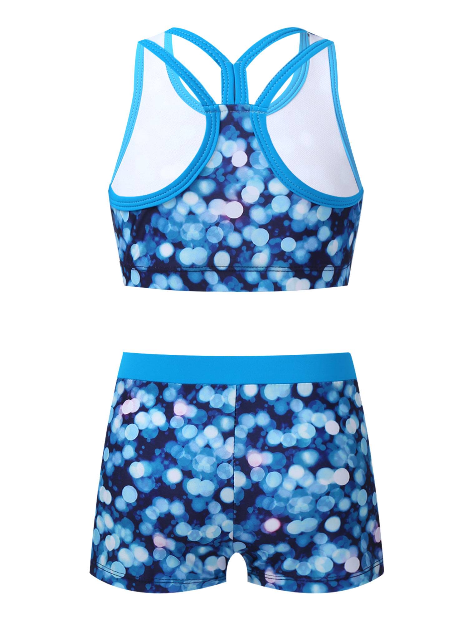 Girls Two Pieces Y-Shaped Back Top and Boyshorts Bottoms Swimsuits Set