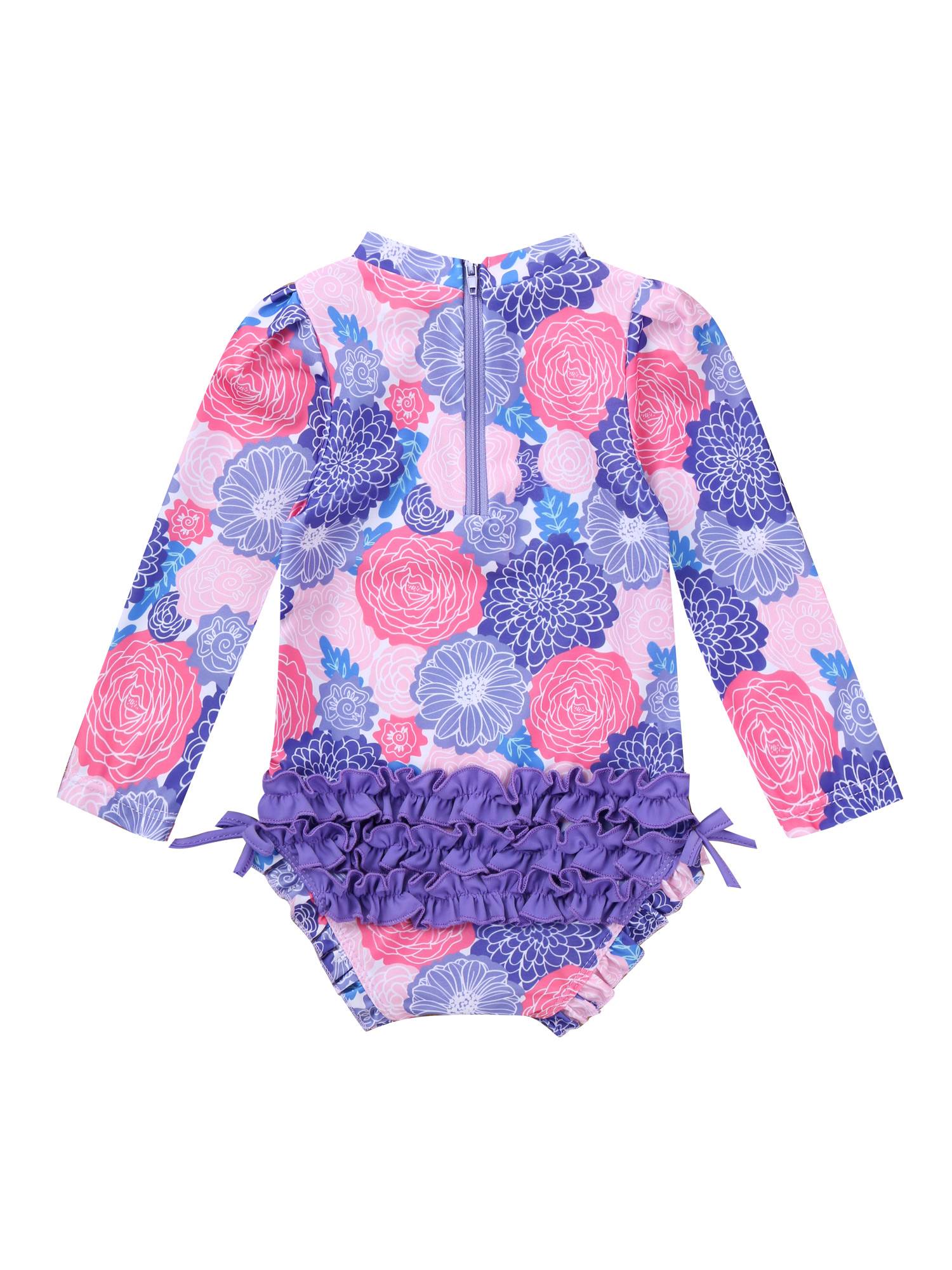Baby Girls Sleeves Floral Ruffled One Piece Swimsuit
