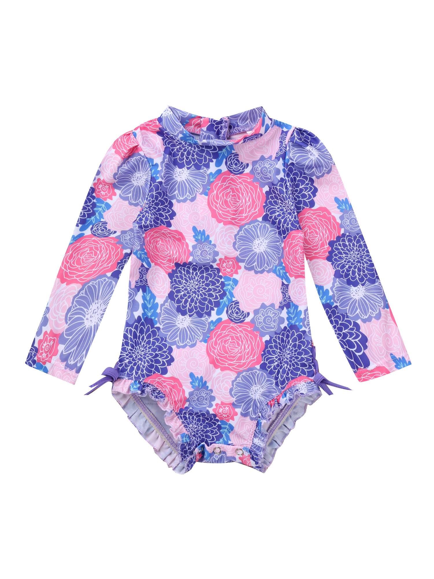 Baby Girls Sleeves Floral Ruffled One Piece Swimsuit