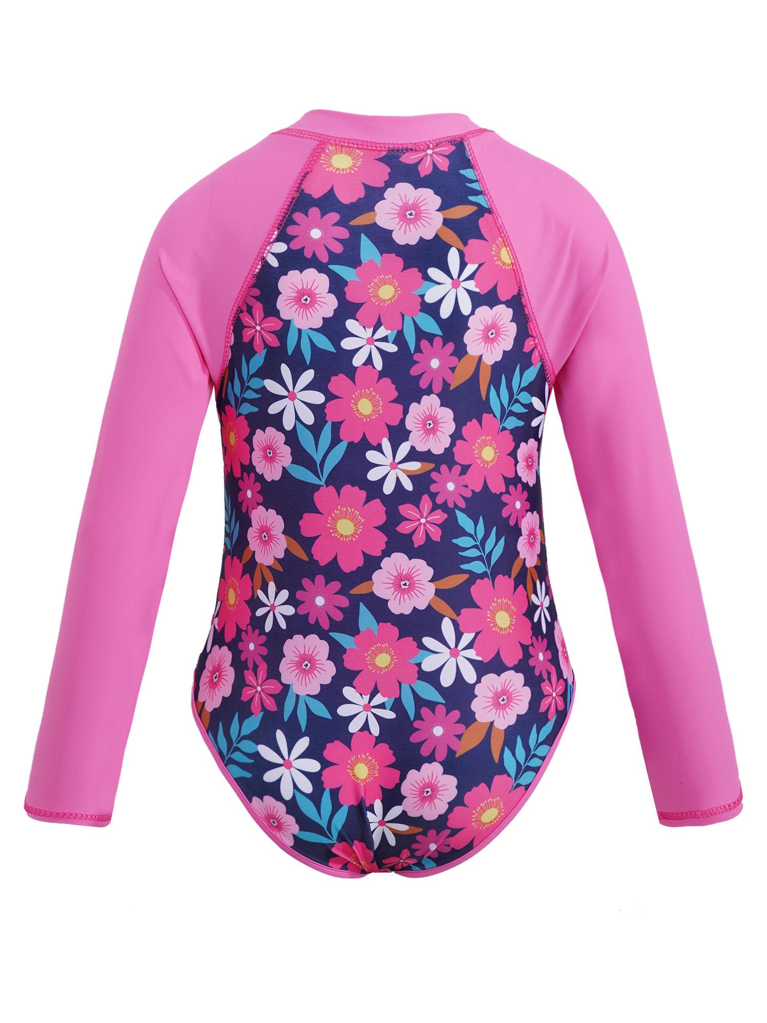 Kids Girls One-piece Long Sleeves Floral Printed Rash Guard Swimsuit