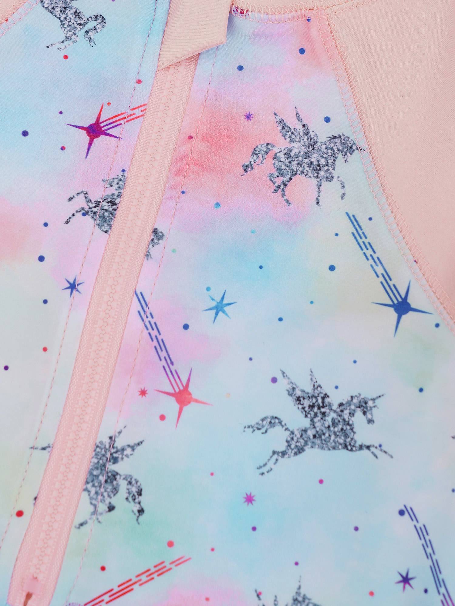 Kids Girls One-piece Long Sleeves Floral Printed Rash Guard Swimsuit