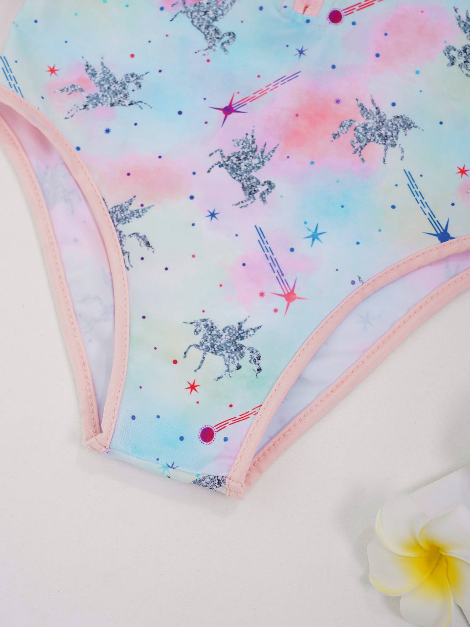 Kids Girls One-piece Long Sleeves Floral Printed Rash Guard Swimsuit