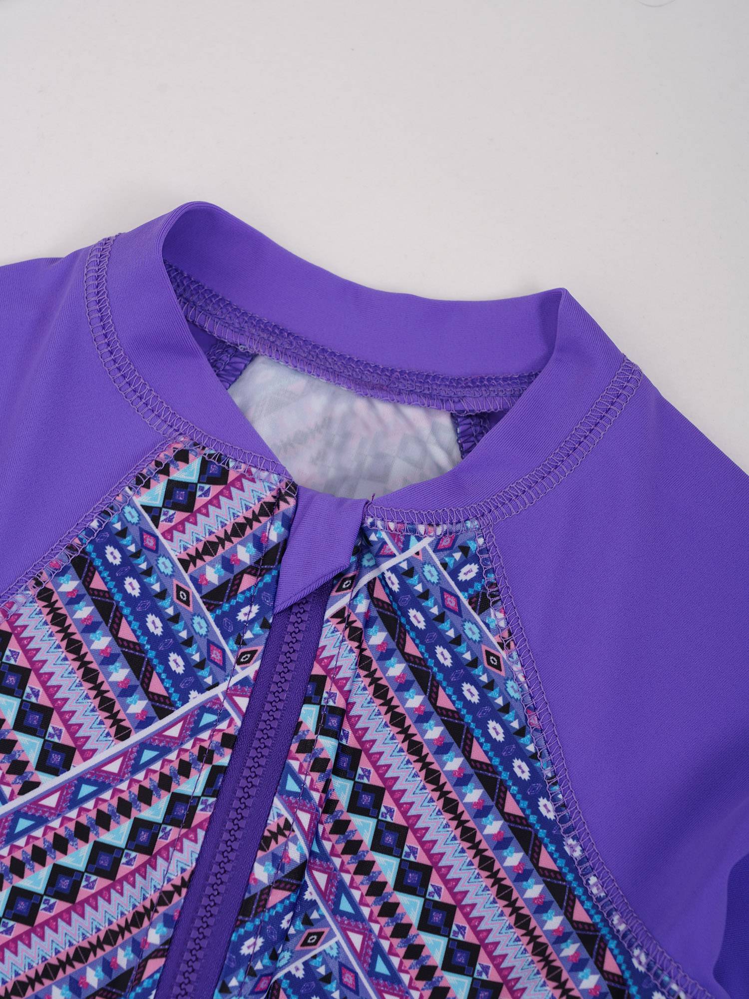 Kids Girls One-piece Long Sleeves Floral Printed Rash Guard Swimsuit