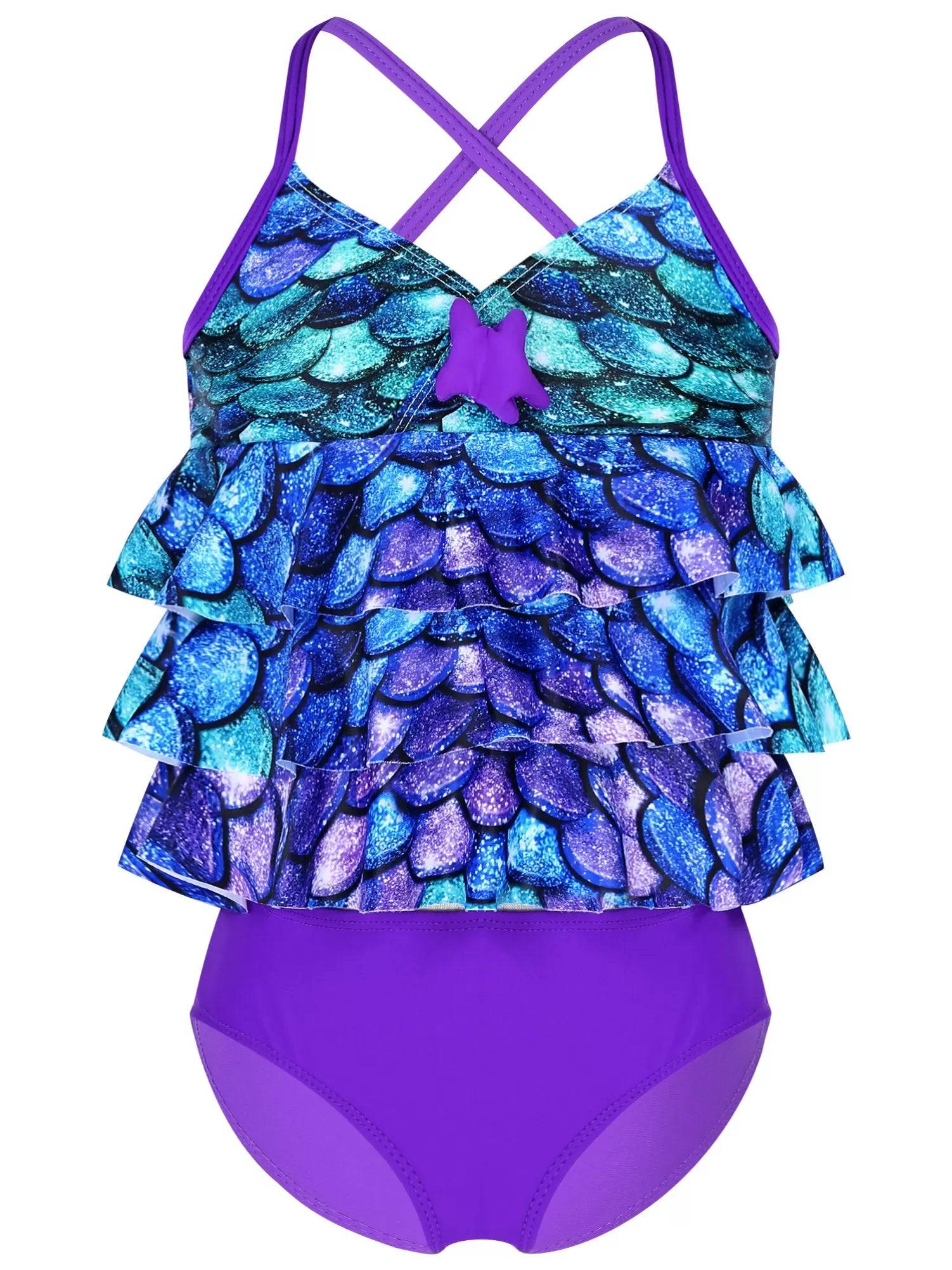 Kids Girls 2pcs Mermaid Scales Printed Tankini Swimsuit Sets