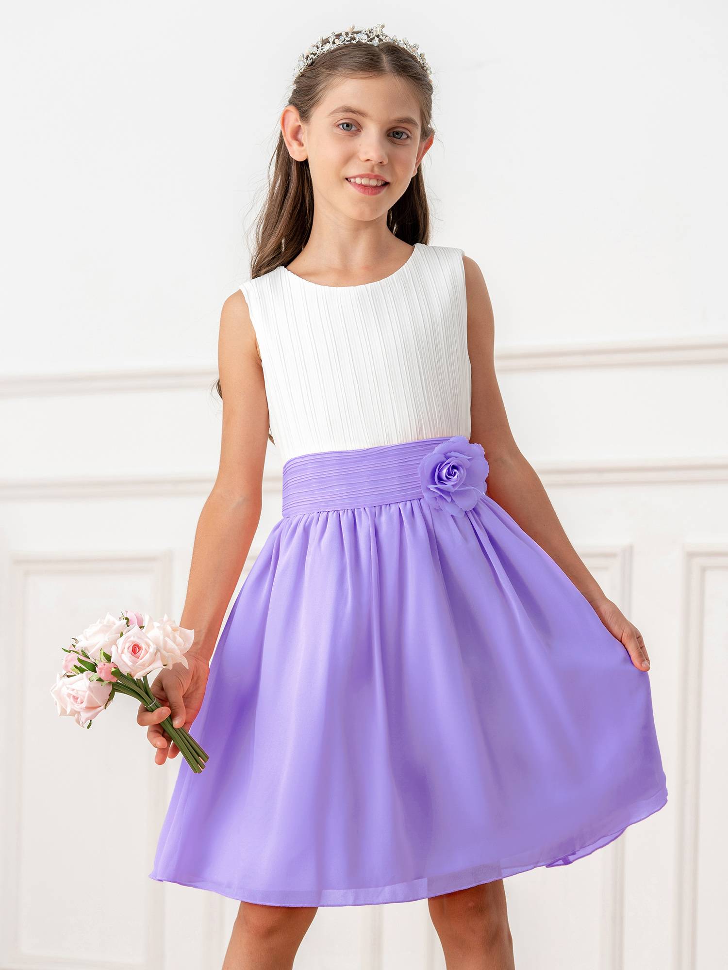 Kids Girls Colorblock Flower Girls Princess Dresses
