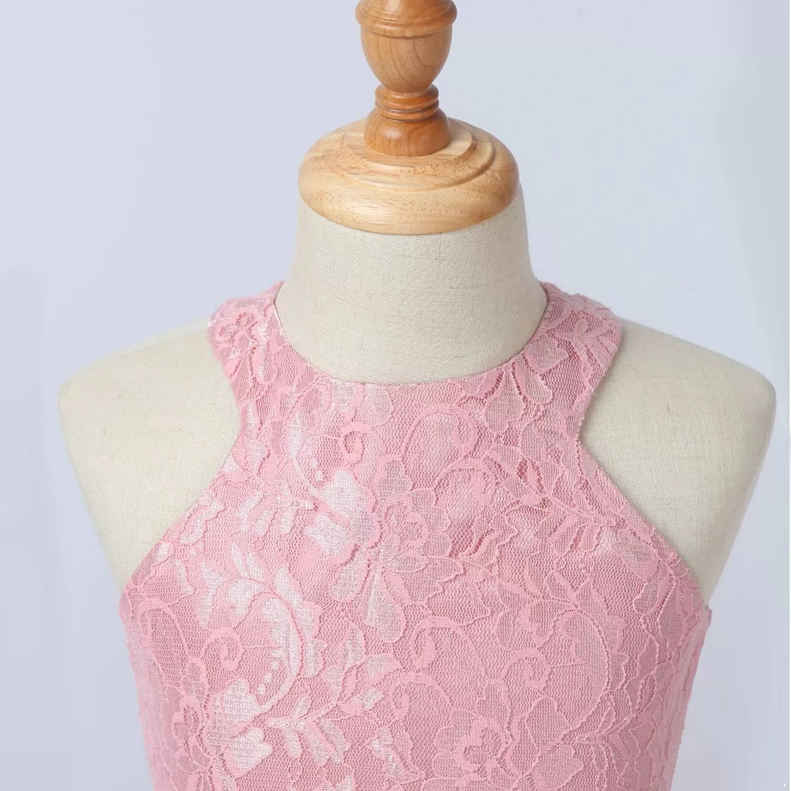 Kids Girls Halter Neck Floral Sequin Lace Dress