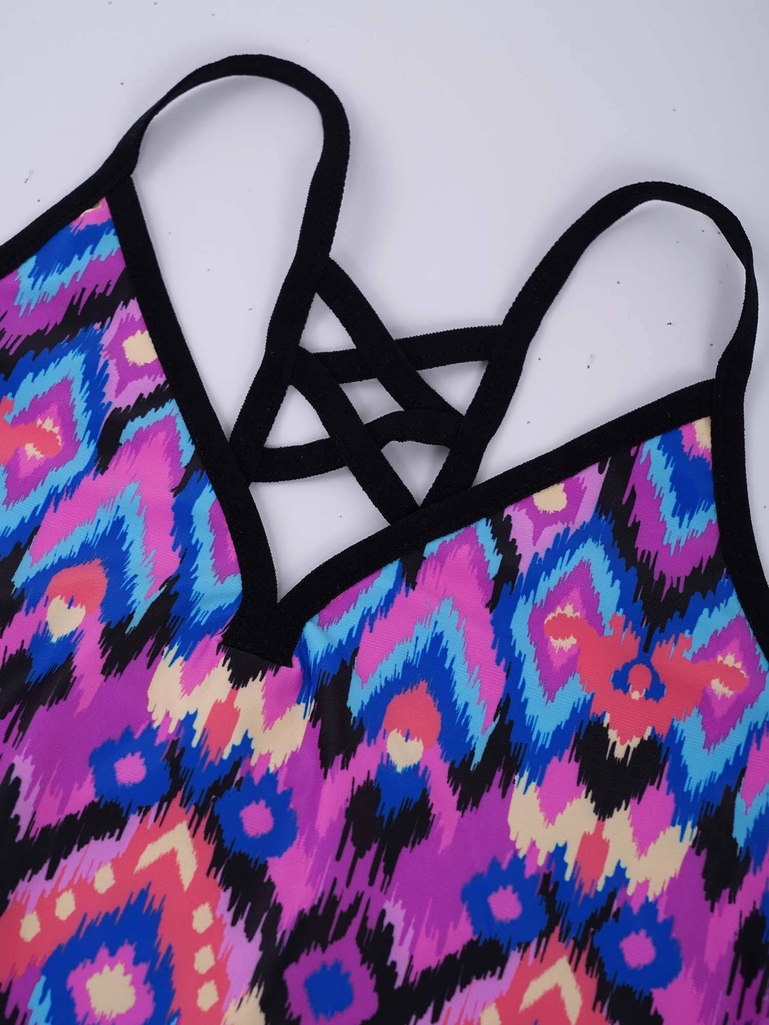 Kids Girls 3Pcs Floral Printed Tankini with Shorts Swimsuit Set