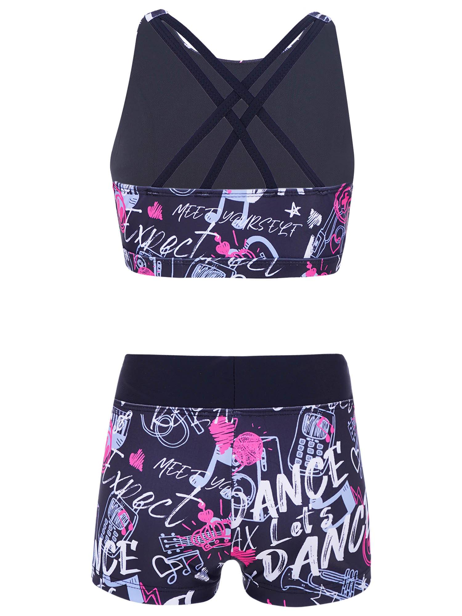 Girls Two Pieces Sleeveless Crisscross Back Swimsuit Set