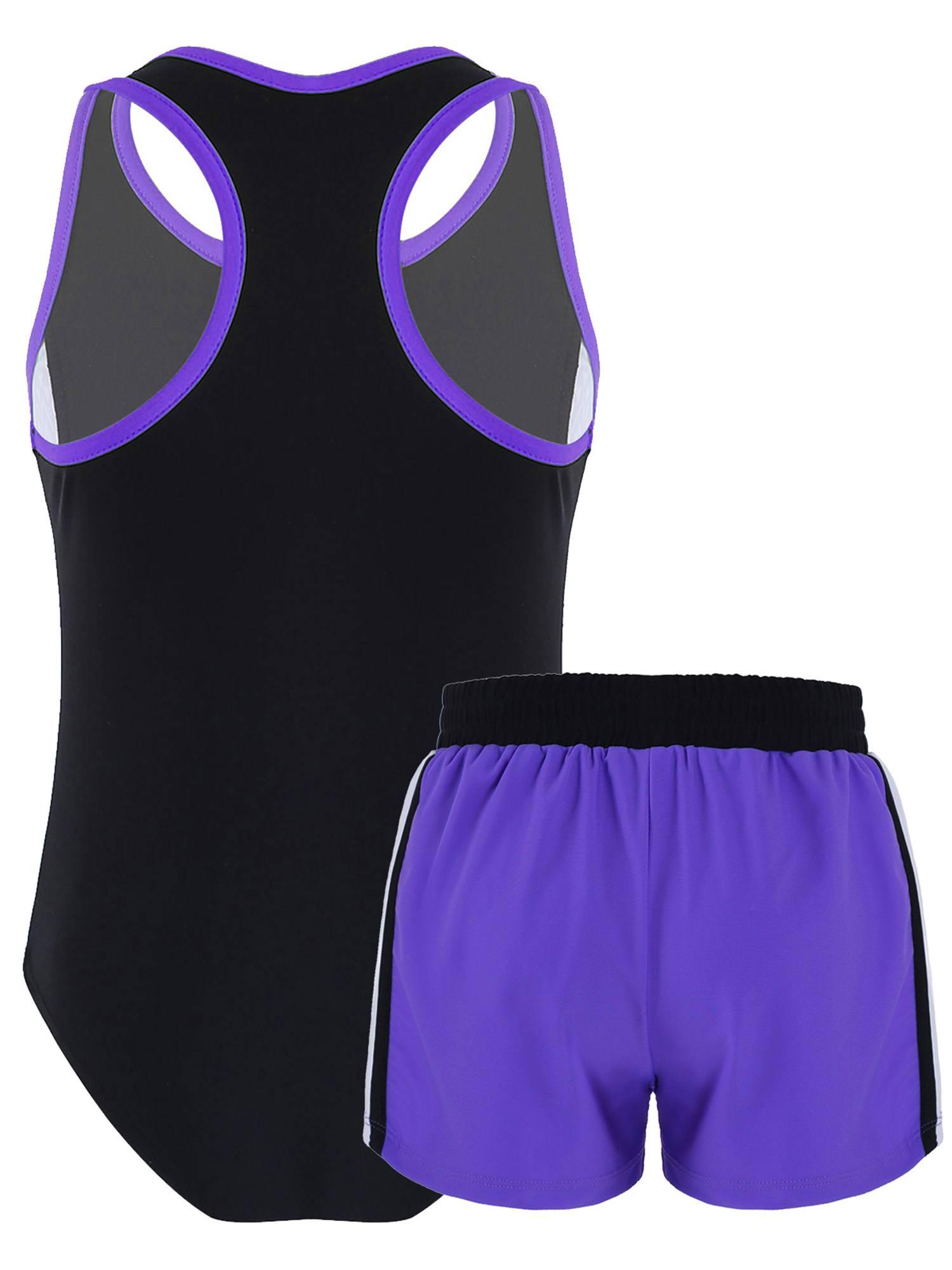 Kids Girls 2pcs Sleeveless Bodysuit and Boyshorts Swimsuit Set