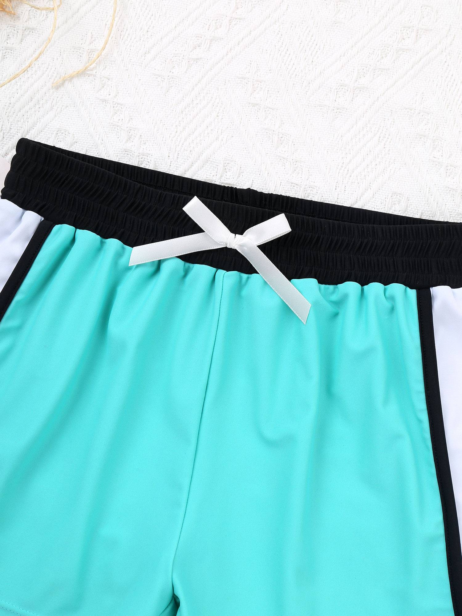 Kids Girls 2pcs Sleeveless Bodysuit and Boyshorts Swimsuit Set