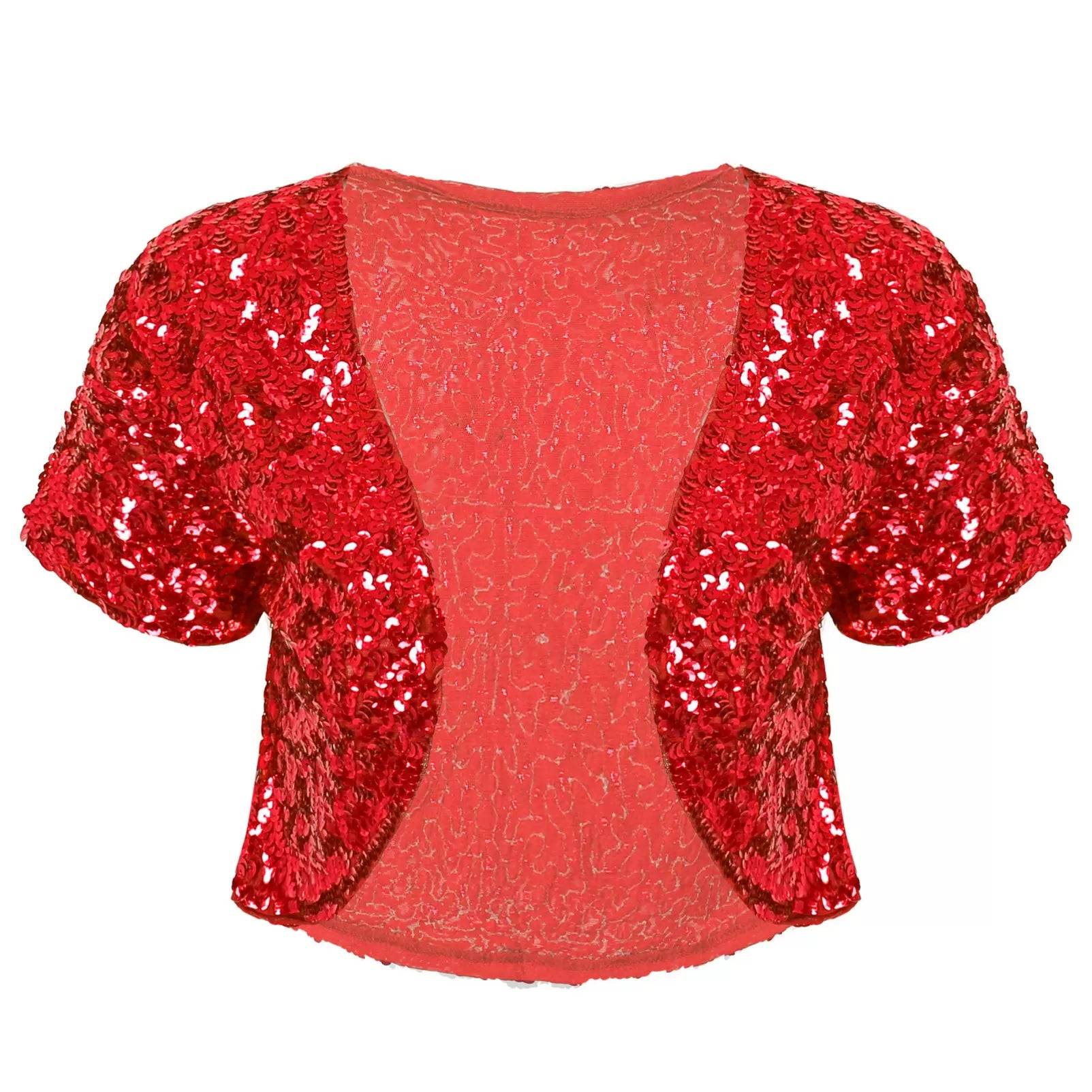 Women Sequin Cropped Jacket Shrug Glitter Waistcoat Cardigan