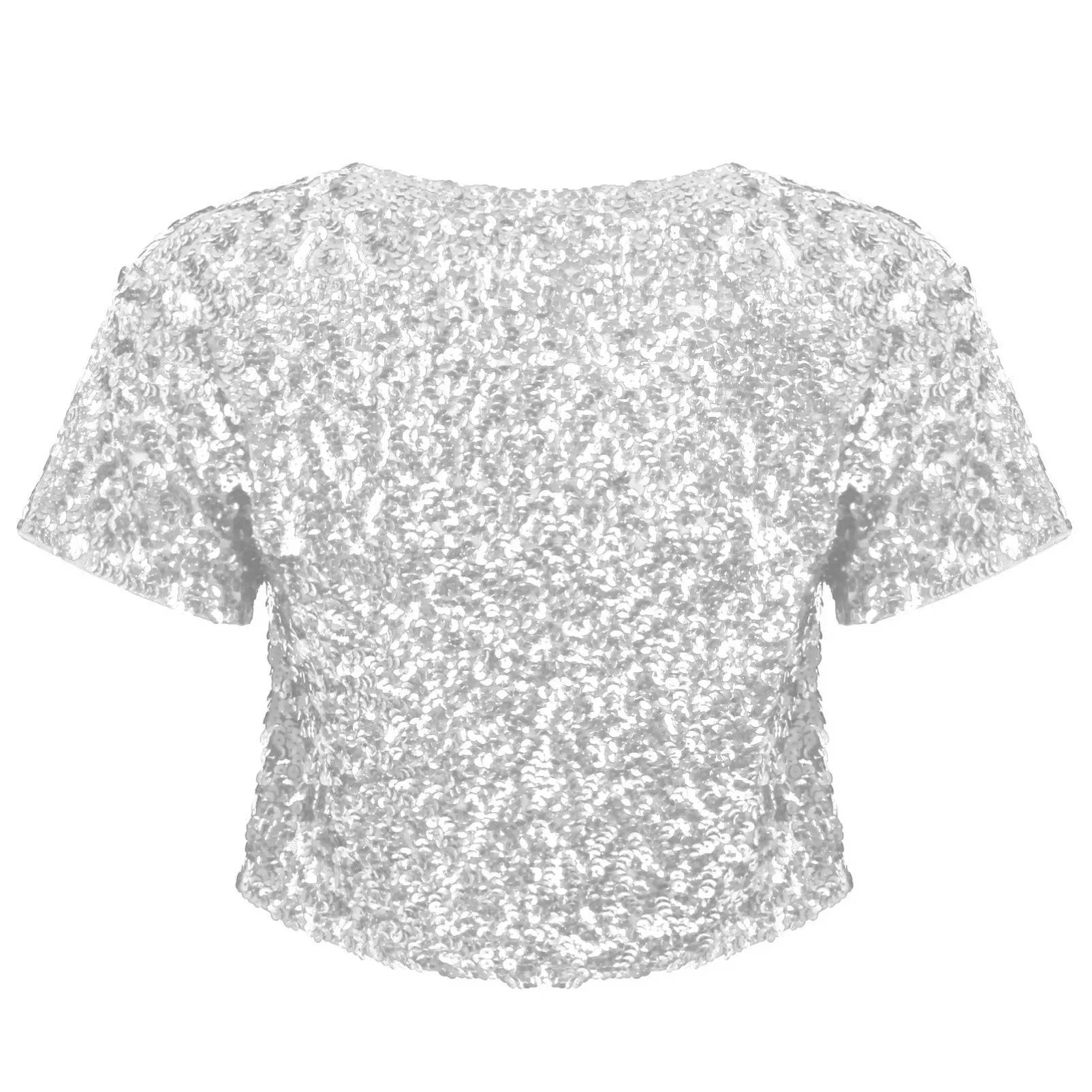 Women Sequin Cropped Jacket Shrug Glitter Waistcoat Cardigan