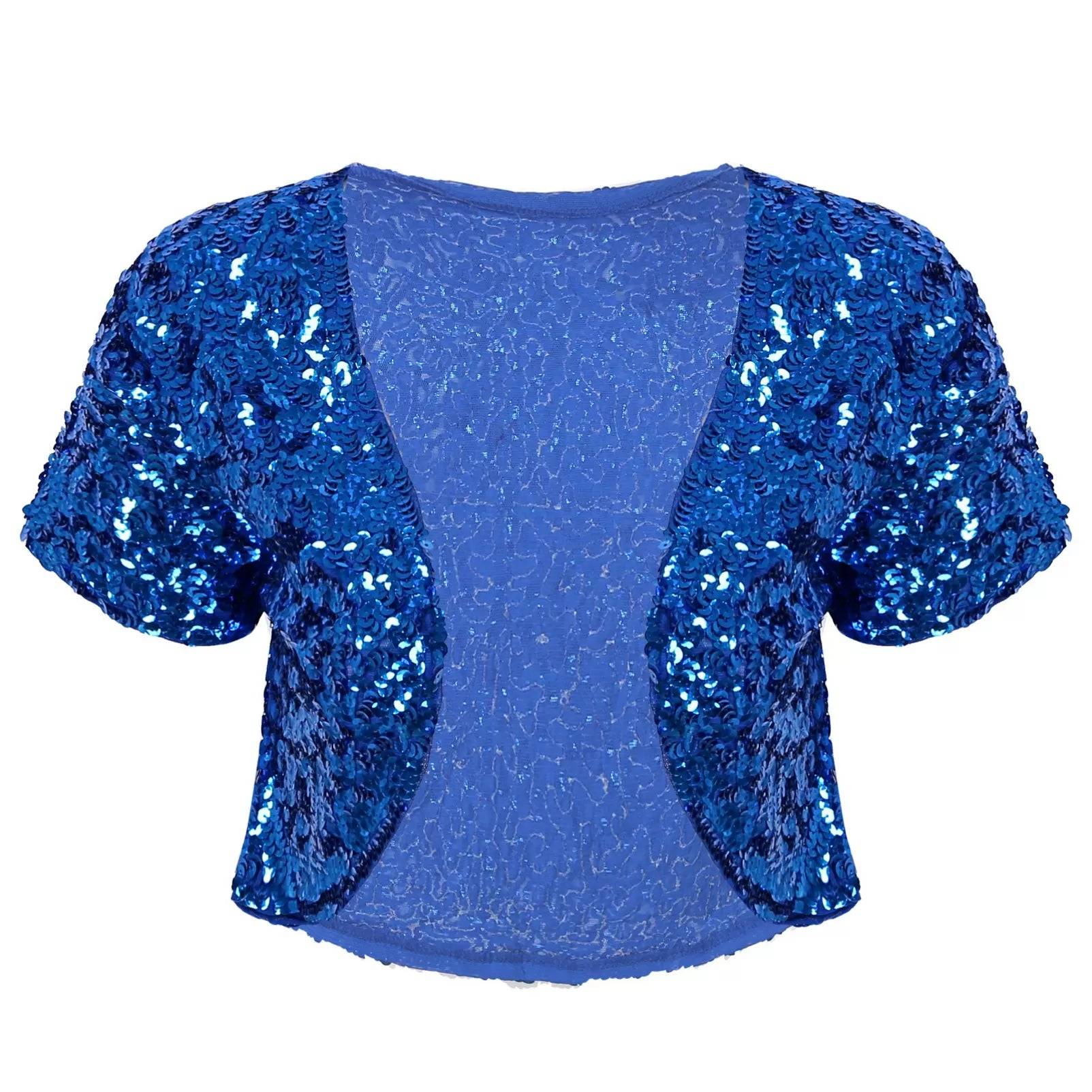 Women Sequin Cropped Jacket Shrug Glitter Waistcoat Cardigan
