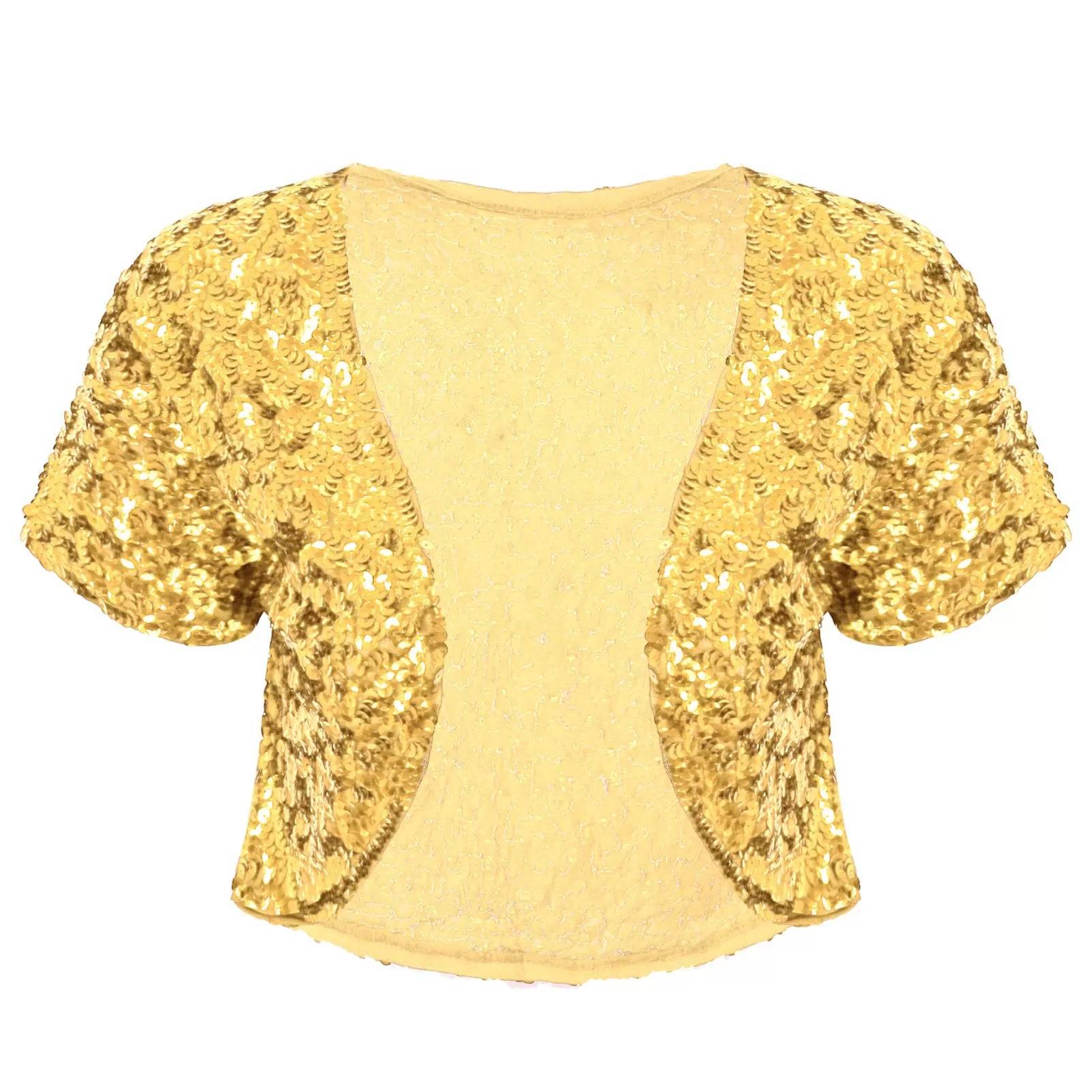 Women Sequin Cropped Jacket Shrug Glitter Waistcoat Cardigan