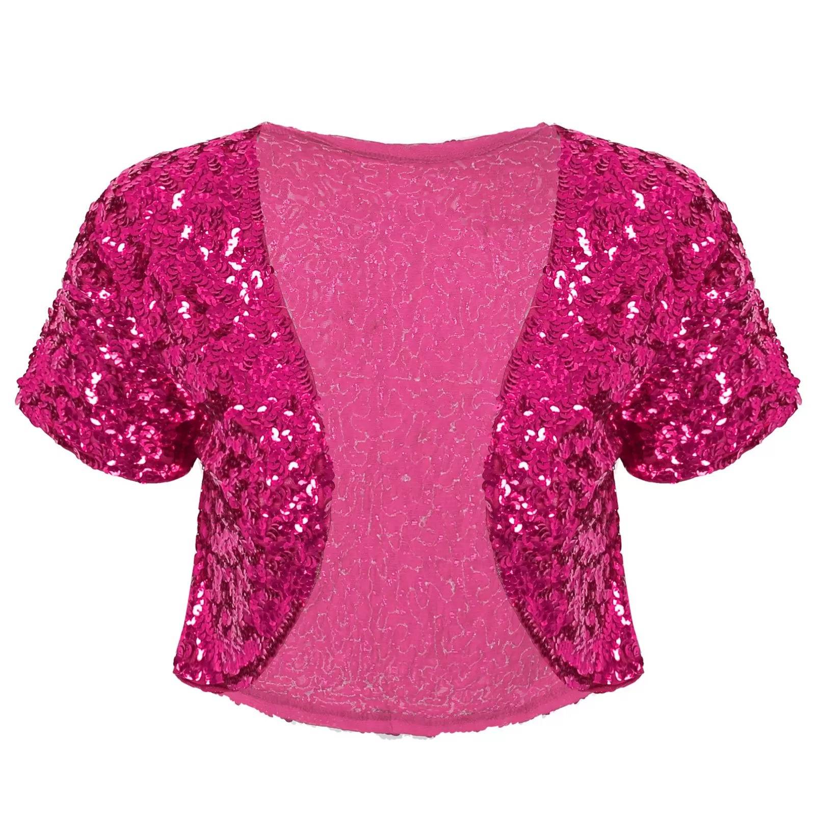 Women Sequin Cropped Jacket Shrug Glitter Waistcoat Cardigan
