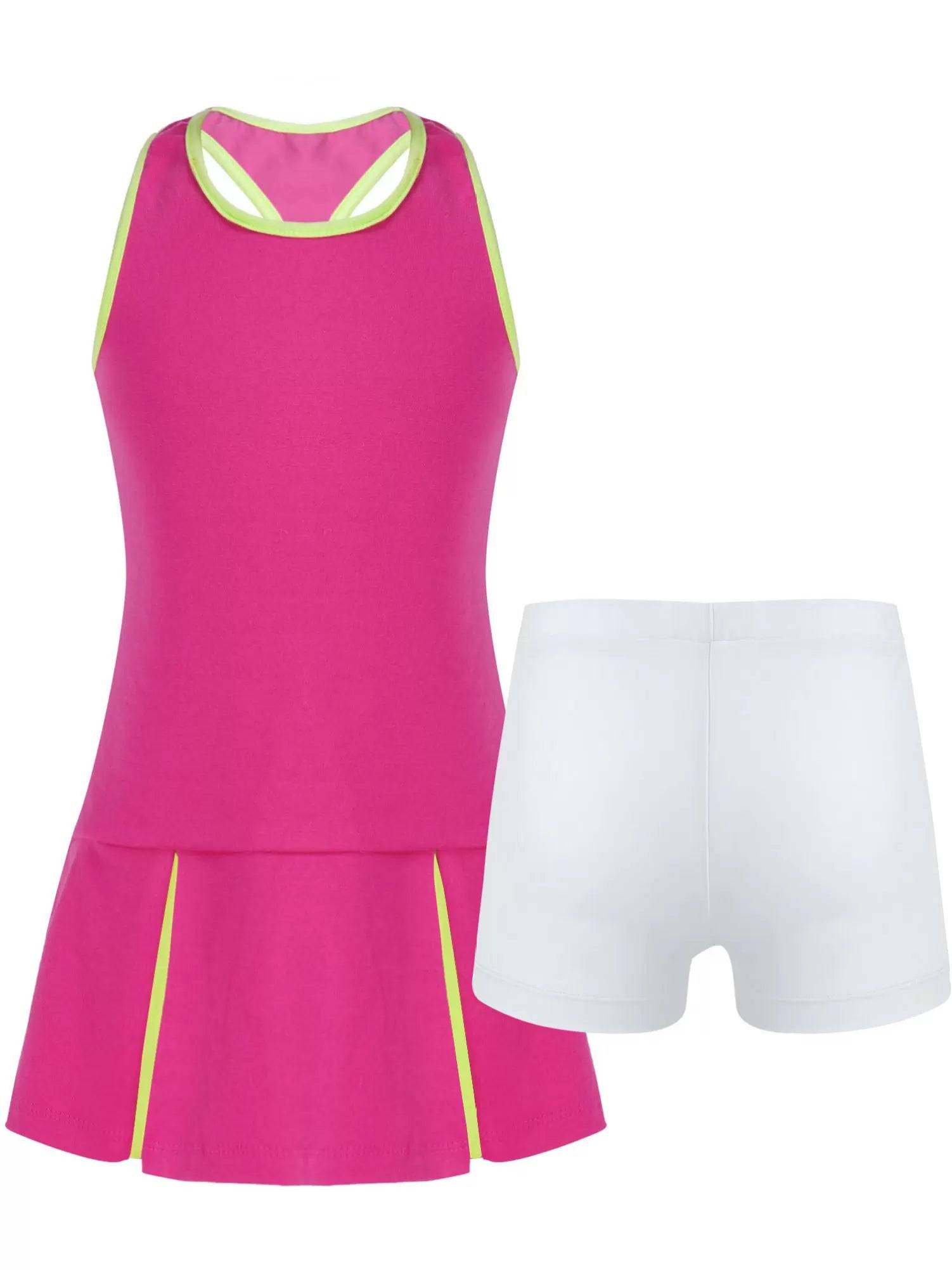 Kids Girls 2Pcs Sleeveless Sport Dress and Shorts Tennis Sets