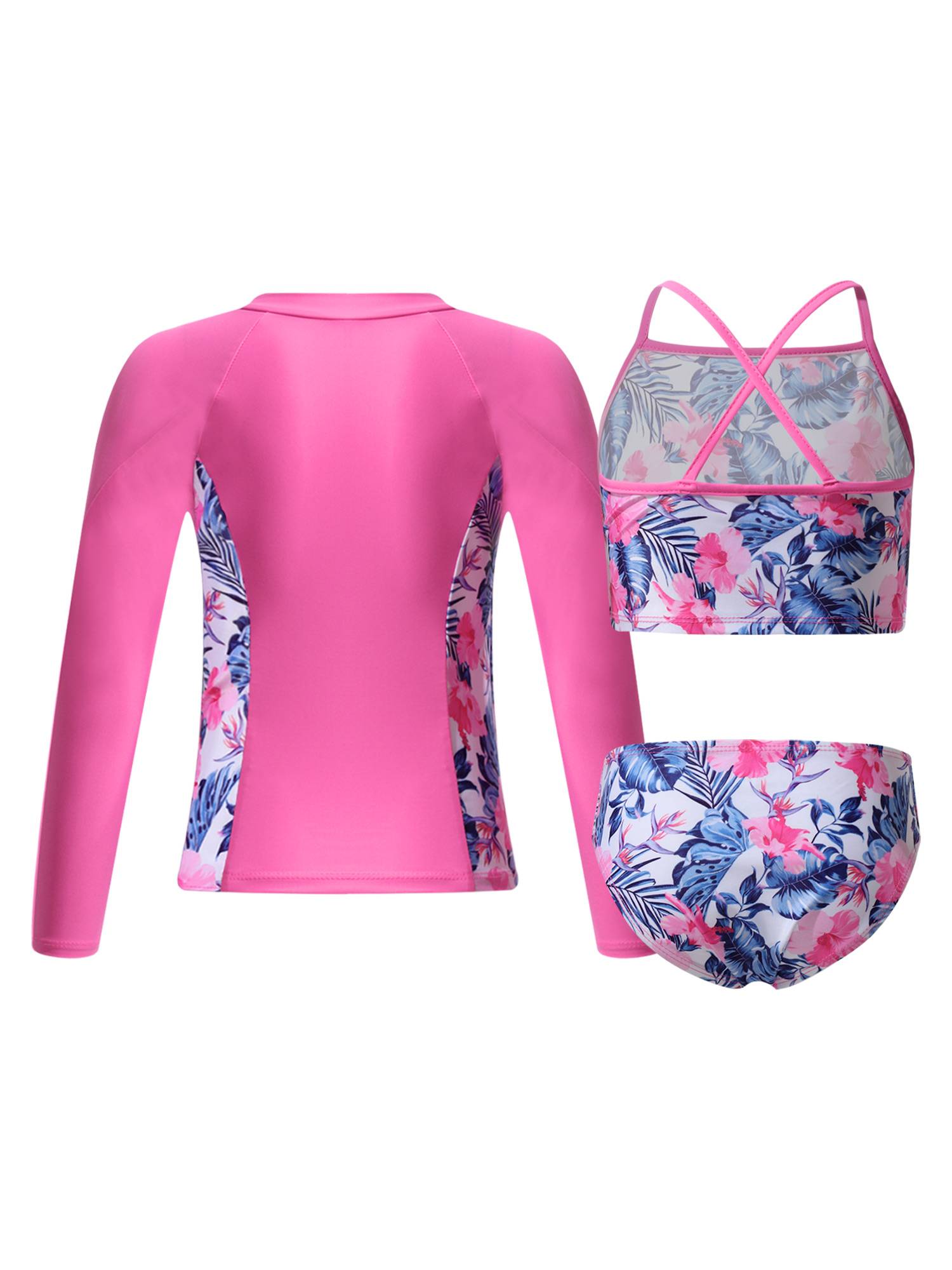 Kids Girls 3Pcs Butterfly Tankini and Rash Guard Swimsuit Set