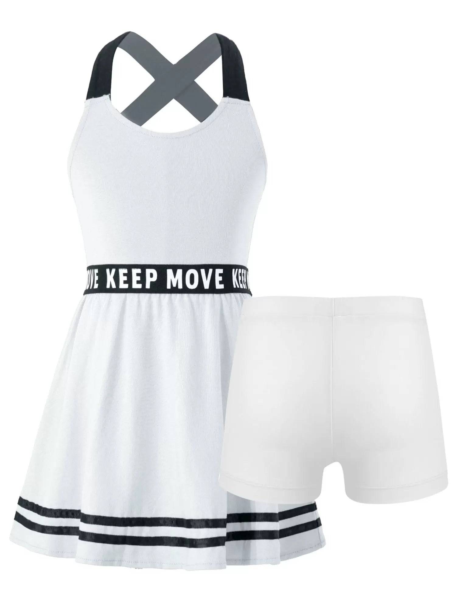 Kids Girls 2Pcs Sleeveless A-line Dress with Shorts Sport Set
