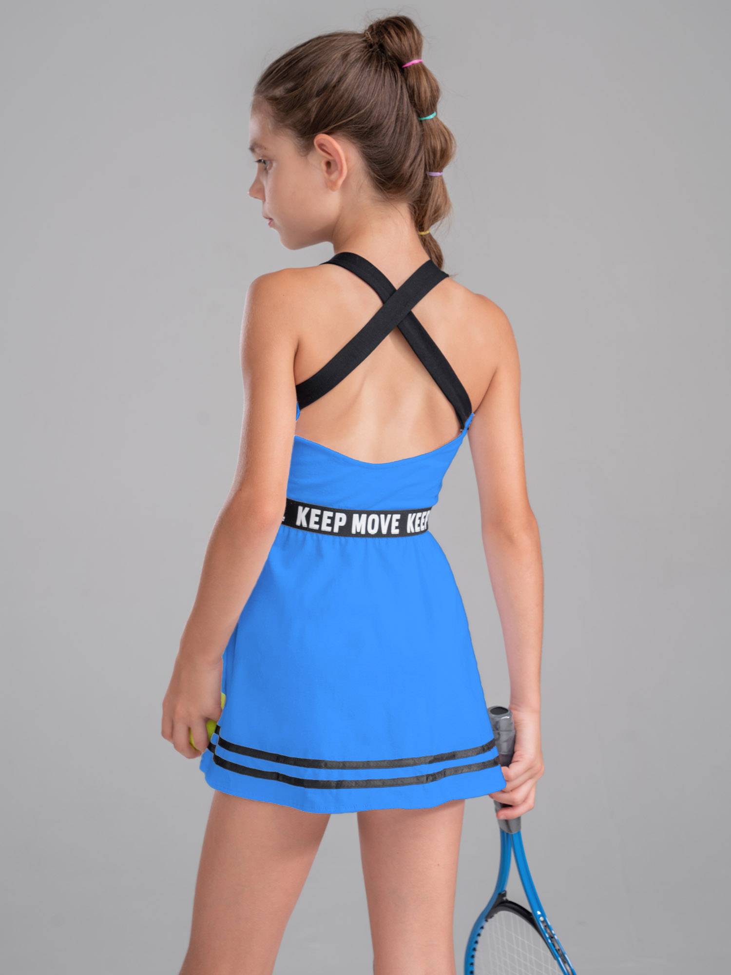 Kids Girls 2Pcs Sleeveless A-line Dress with Shorts Sport Set