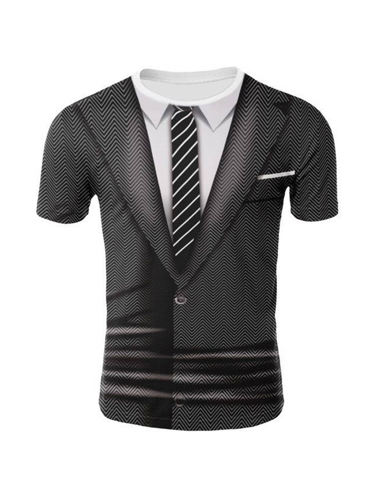 Men 2-in-1 Tuxedo Tie Print Short-sleeve T-Shirt