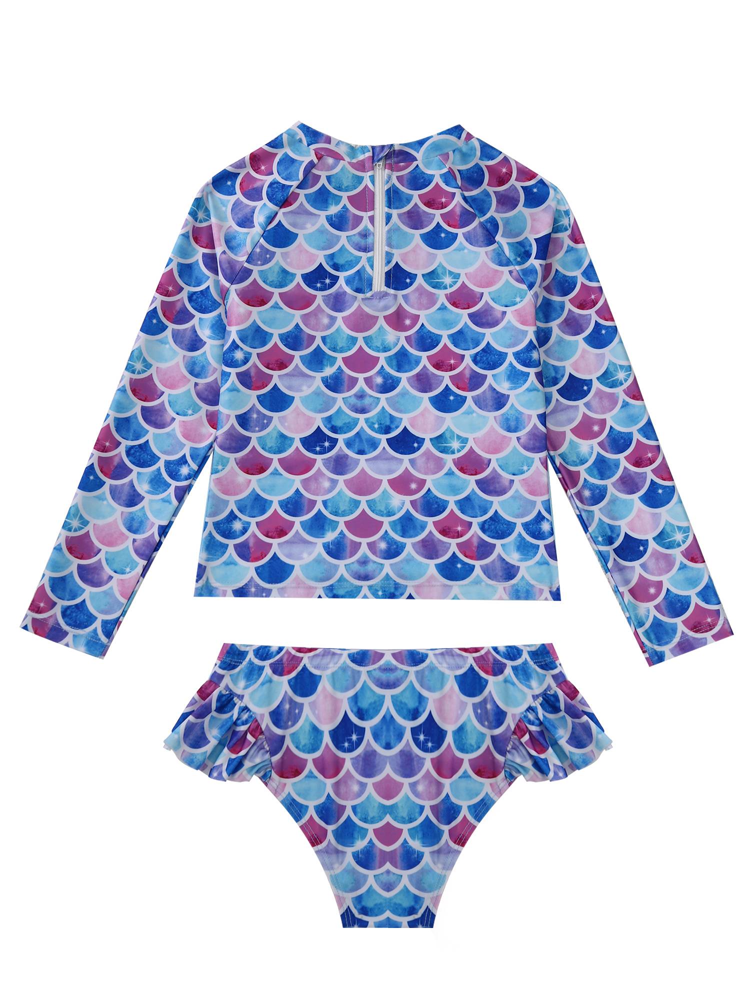 Kids Girls 2pcs Unicorn Print Rash Guard and Briefs Swimsuit Set