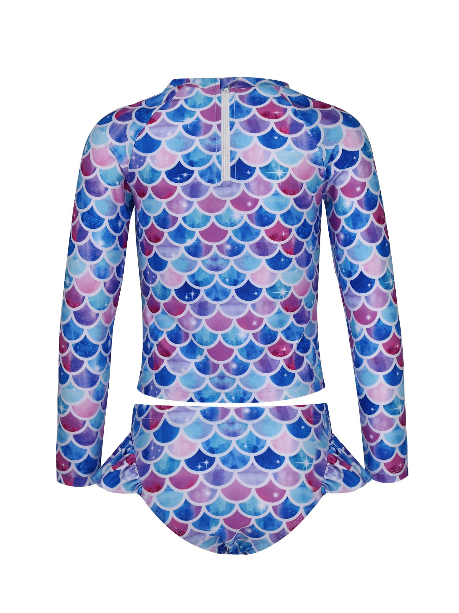 Kids Girls 2pcs Unicorn Print Rash Guard and Briefs Swimsuit Set