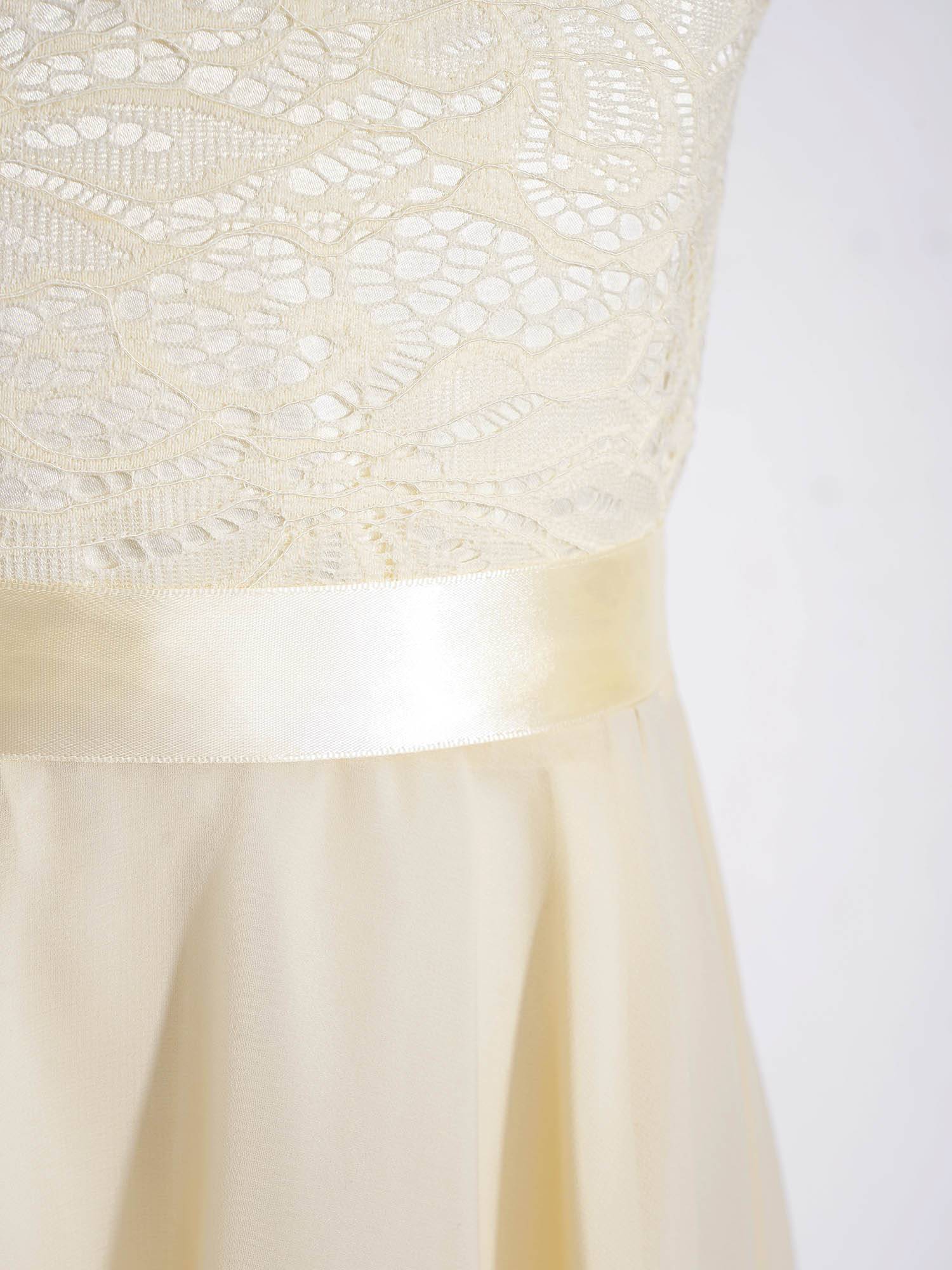 Kids Girls Sleeveless Lace Floral High-Low Chiffon Dress