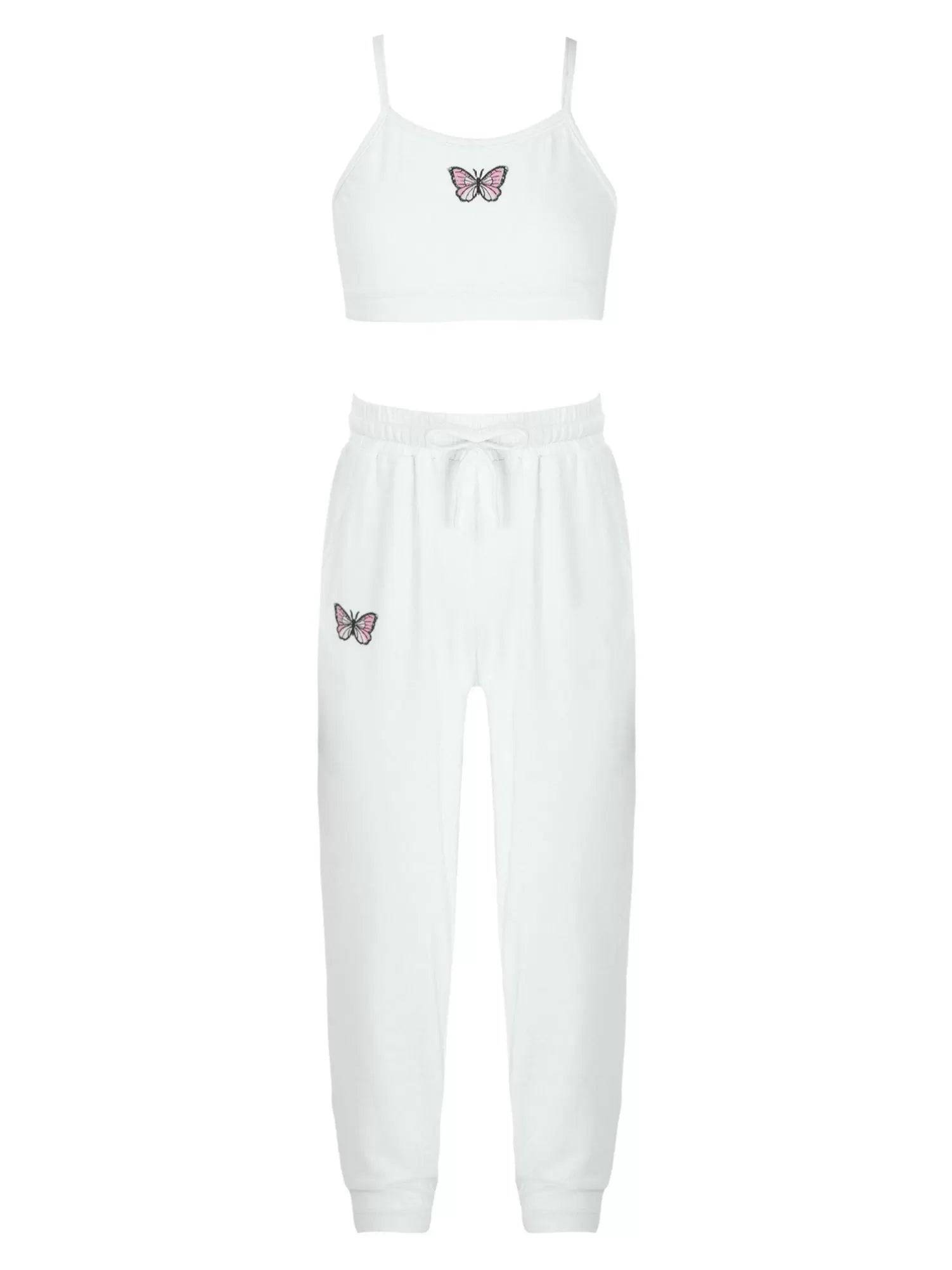 Kids Girls 2Pcs Butterfly Print Tank Crop Vest and Pants Sport Set