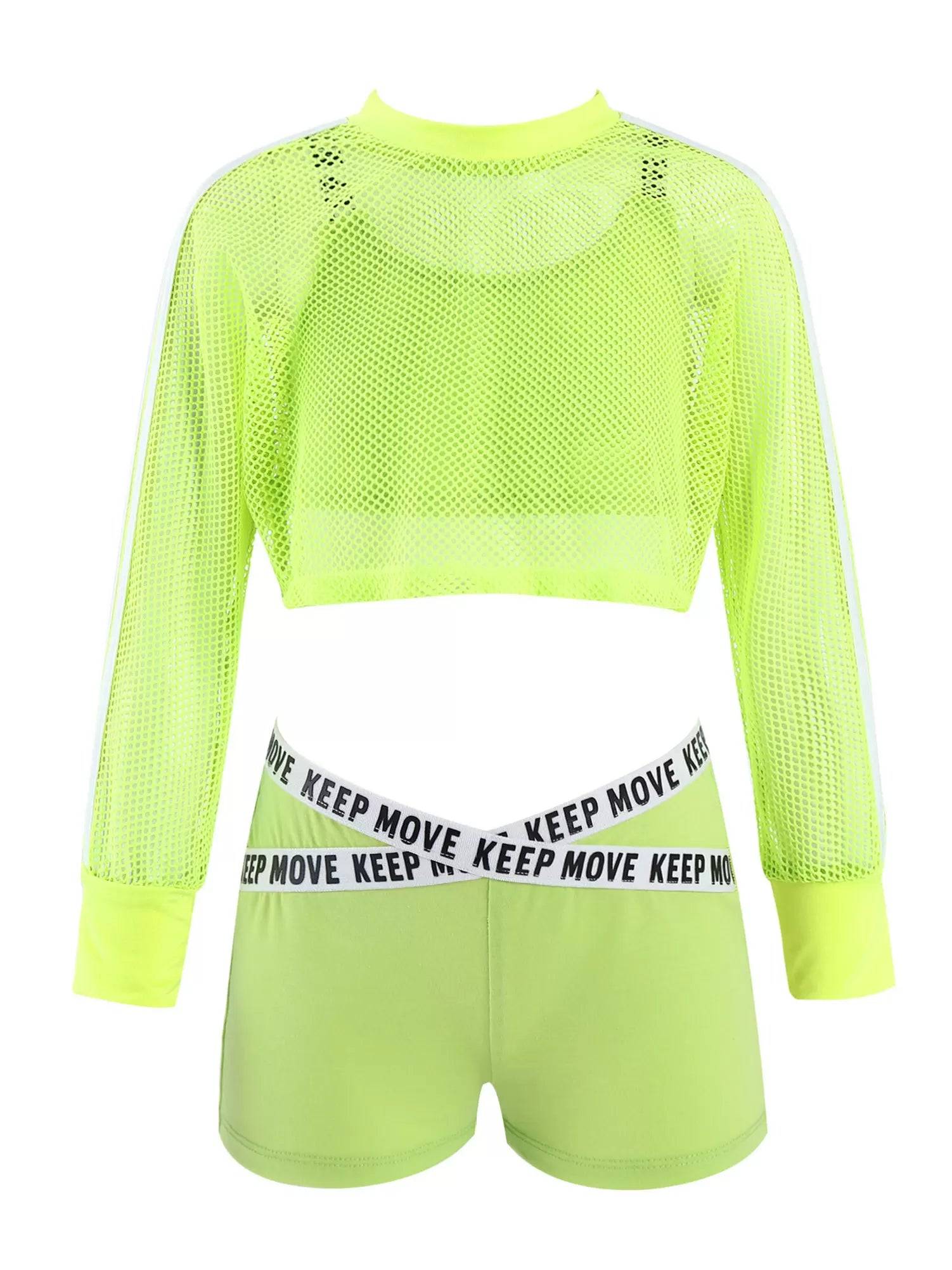 Kids Girls 3pcs Crop Vest with Cover Up and Shorts Gym Sport Set