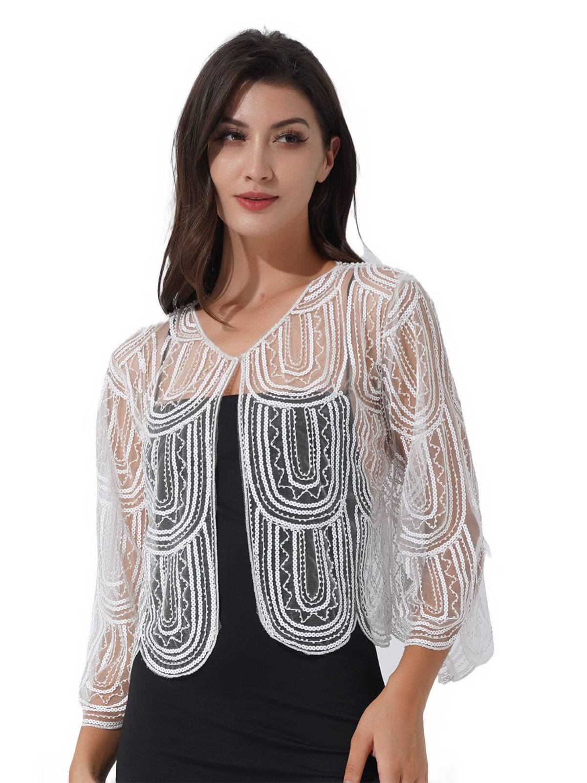 Women Sequin Hollow Lace Bolero