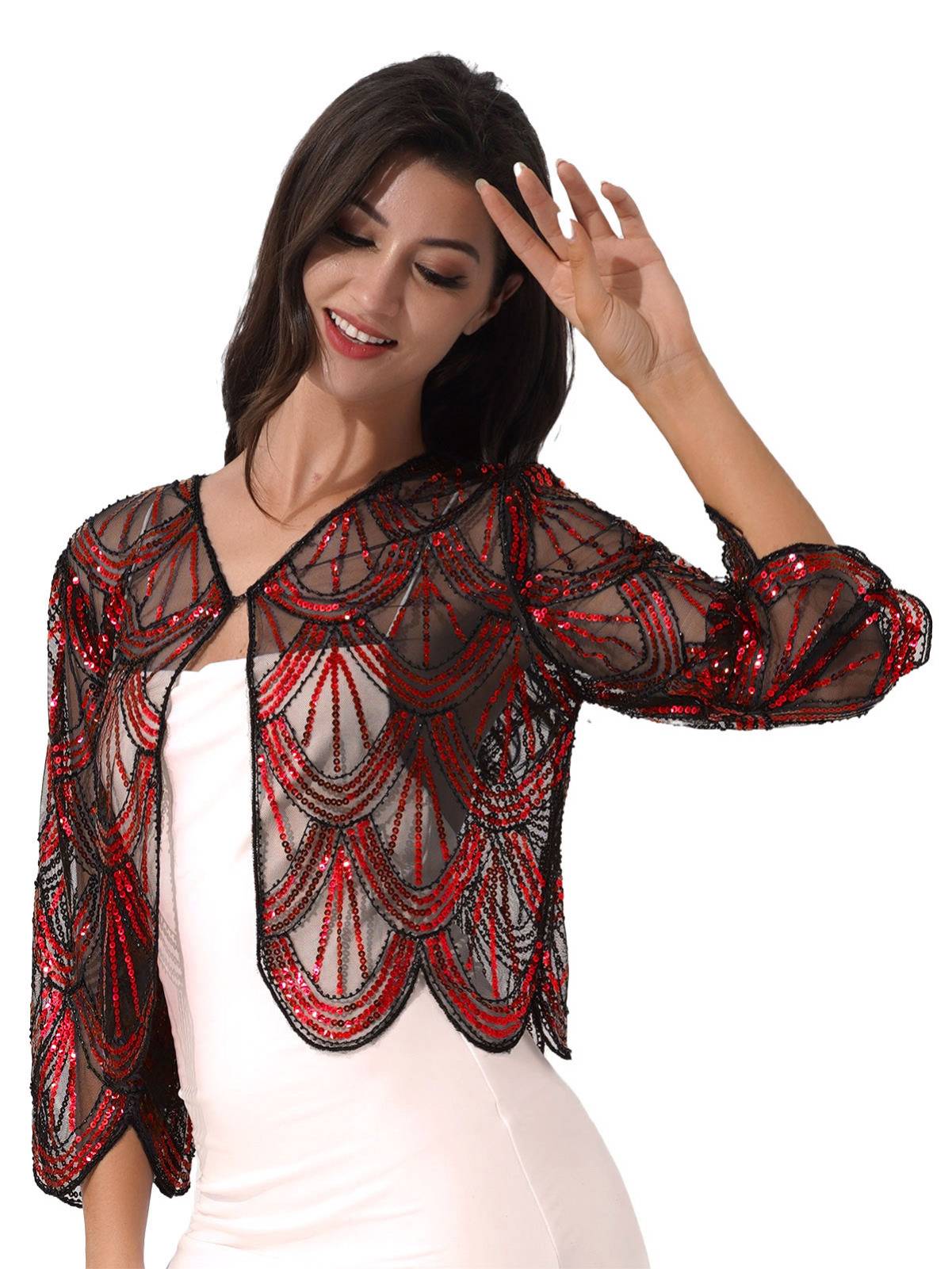 Women Sequin Hollow Lace Bolero