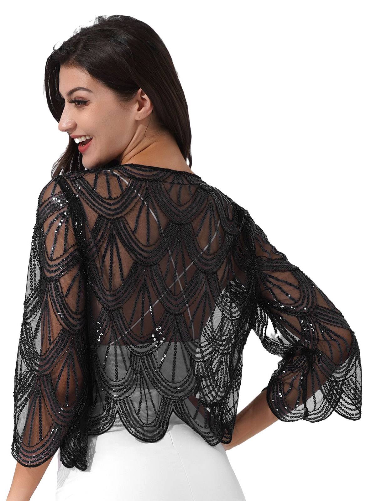 Women Sequin Hollow Lace Bolero