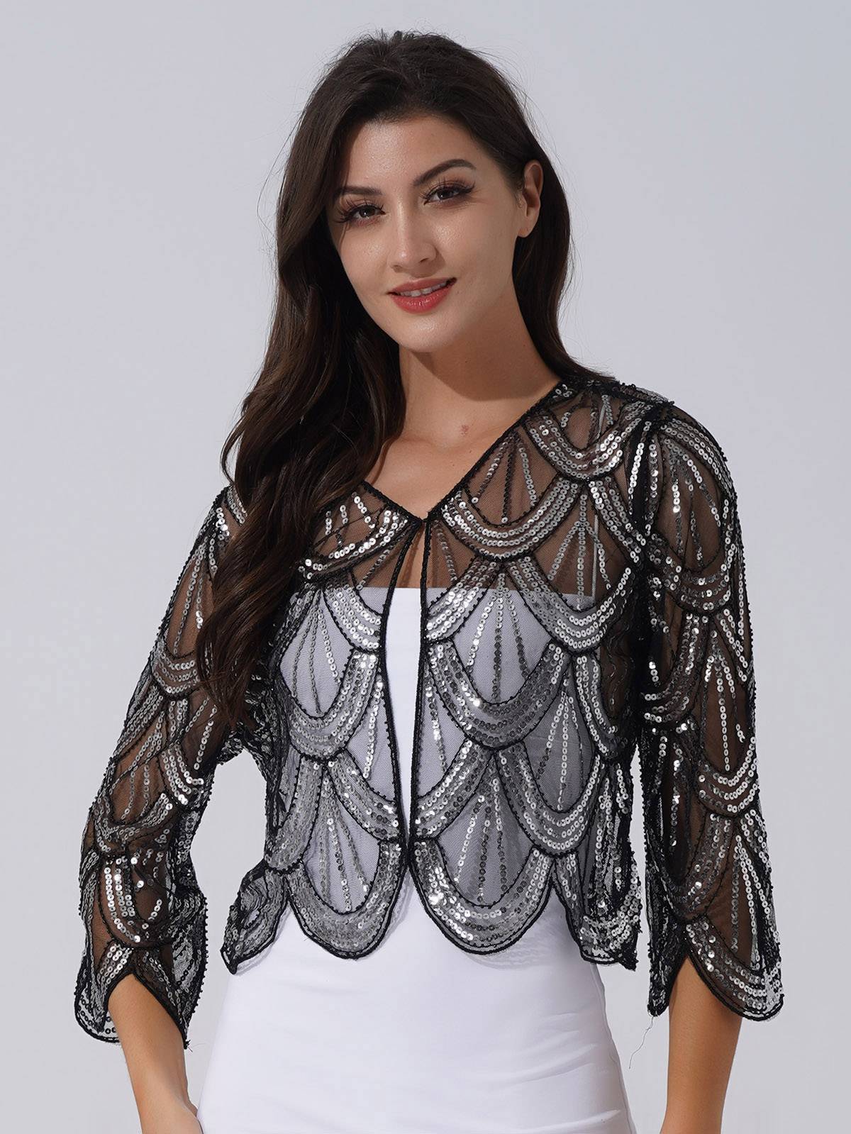 Women Sequin Hollow Lace Bolero